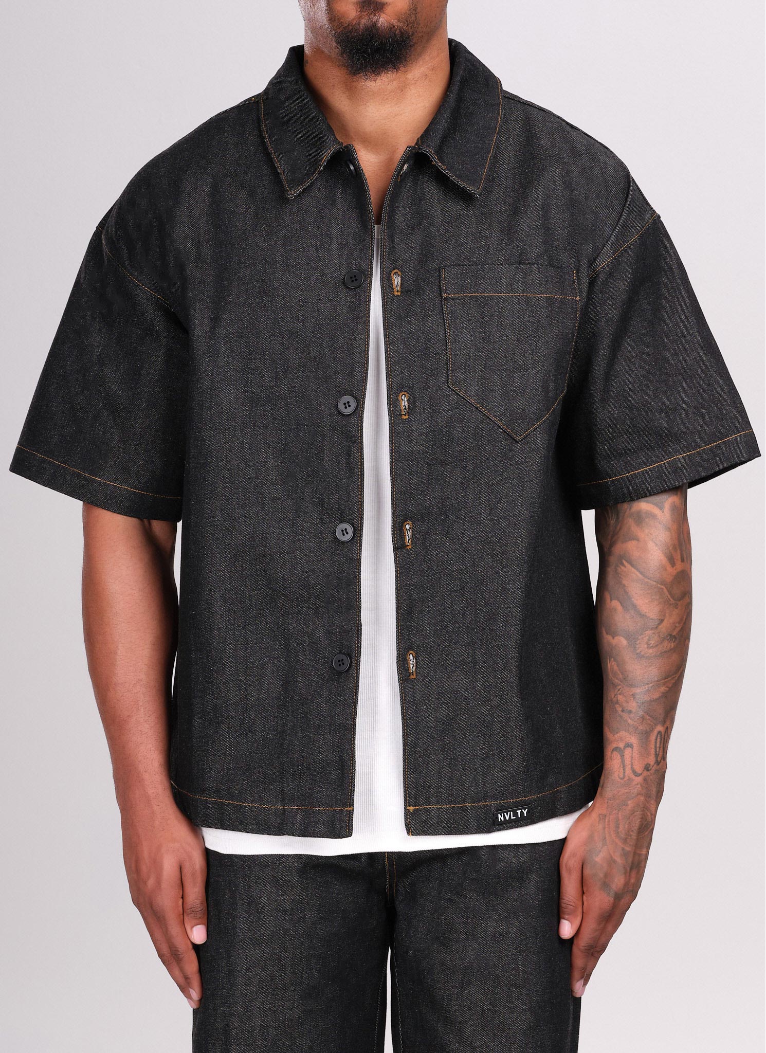 Structured Selvedge Denim Shirt - Black
