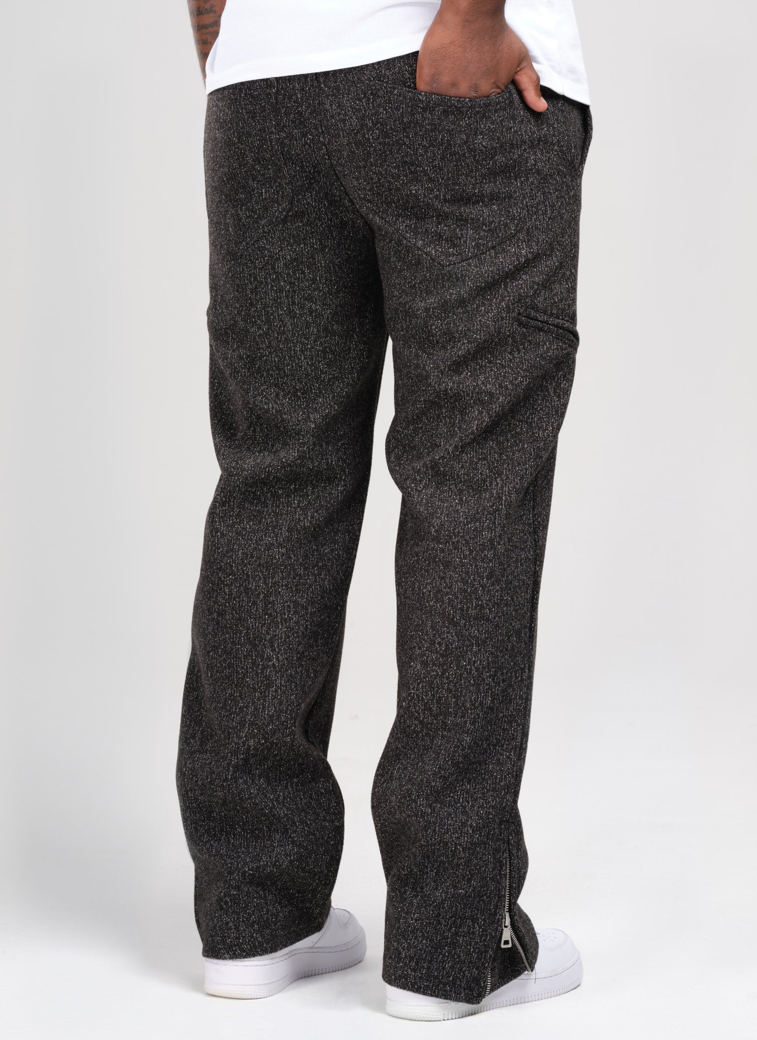 Strukturierte Reißverschlusshose aus schwerer Wolle - Schwarz