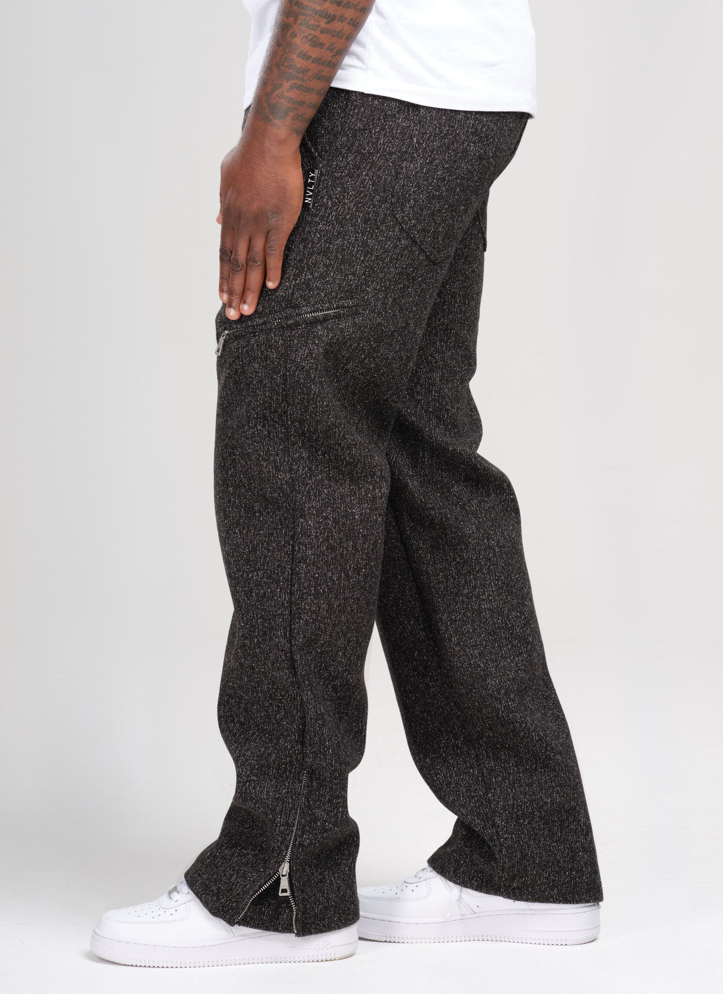 Strukturierte Reißverschlusshose aus schwerer Wolle - Schwarz