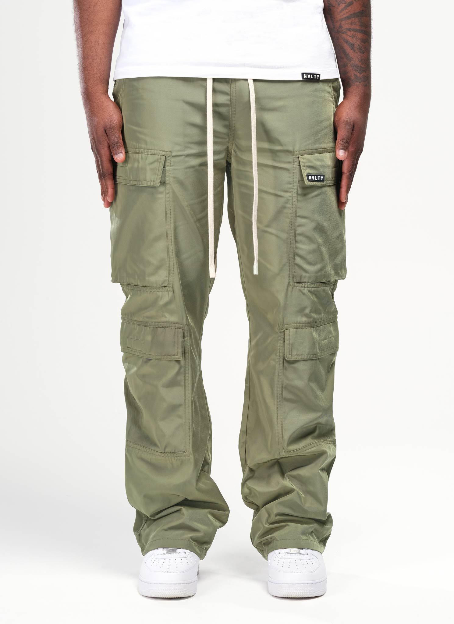 Nylon Double Pocket Cargo Pants - Khaki