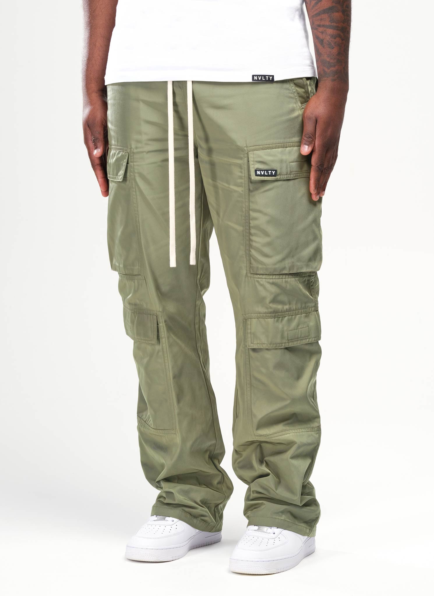 Nylon Double Pocket Cargo Pants - Khaki