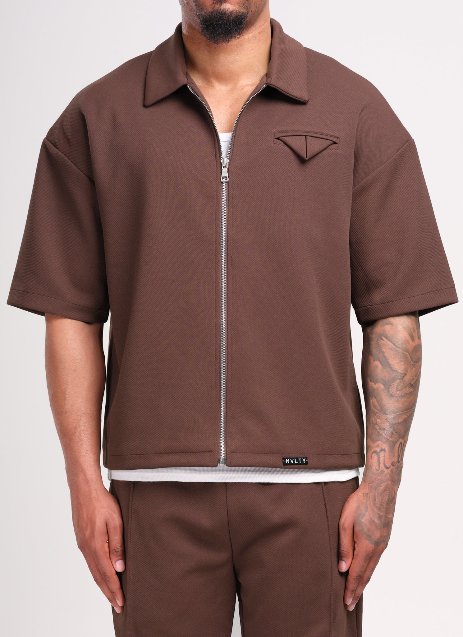 Twill Pocket Square Shirt - Brown