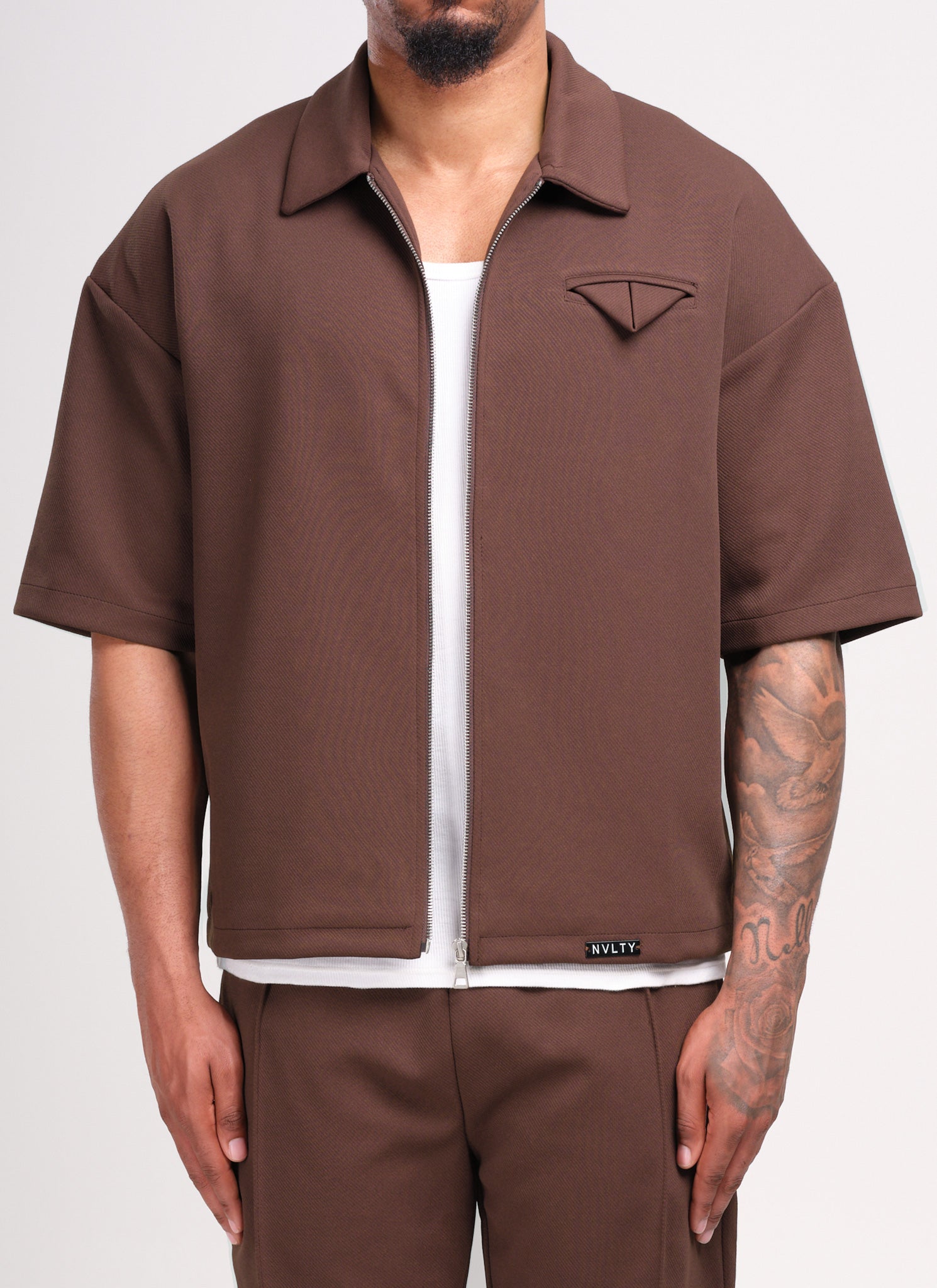 Twill Pocket Square Shirt - Brown