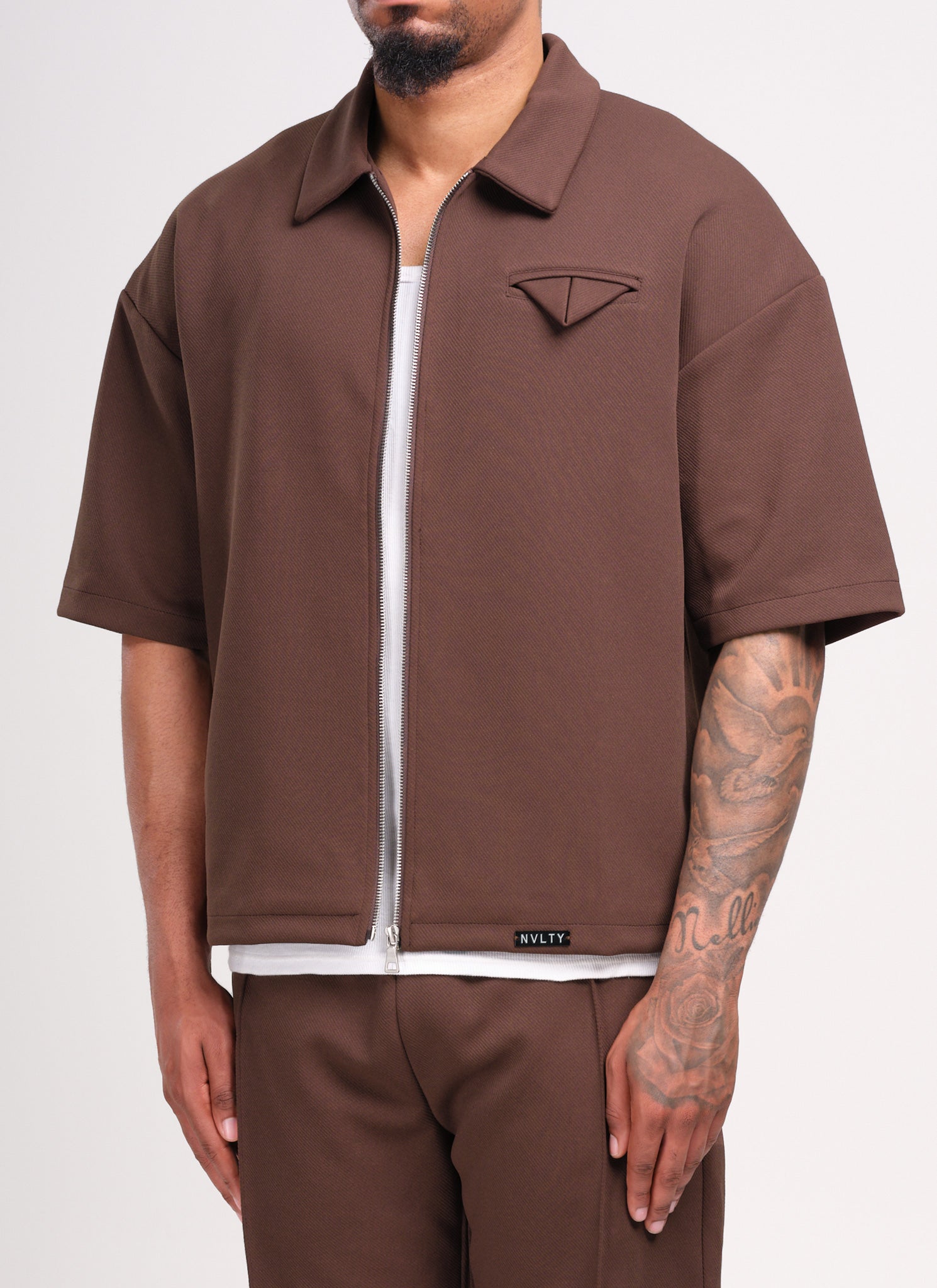 Twill Pocket Square Shirt - Brown
