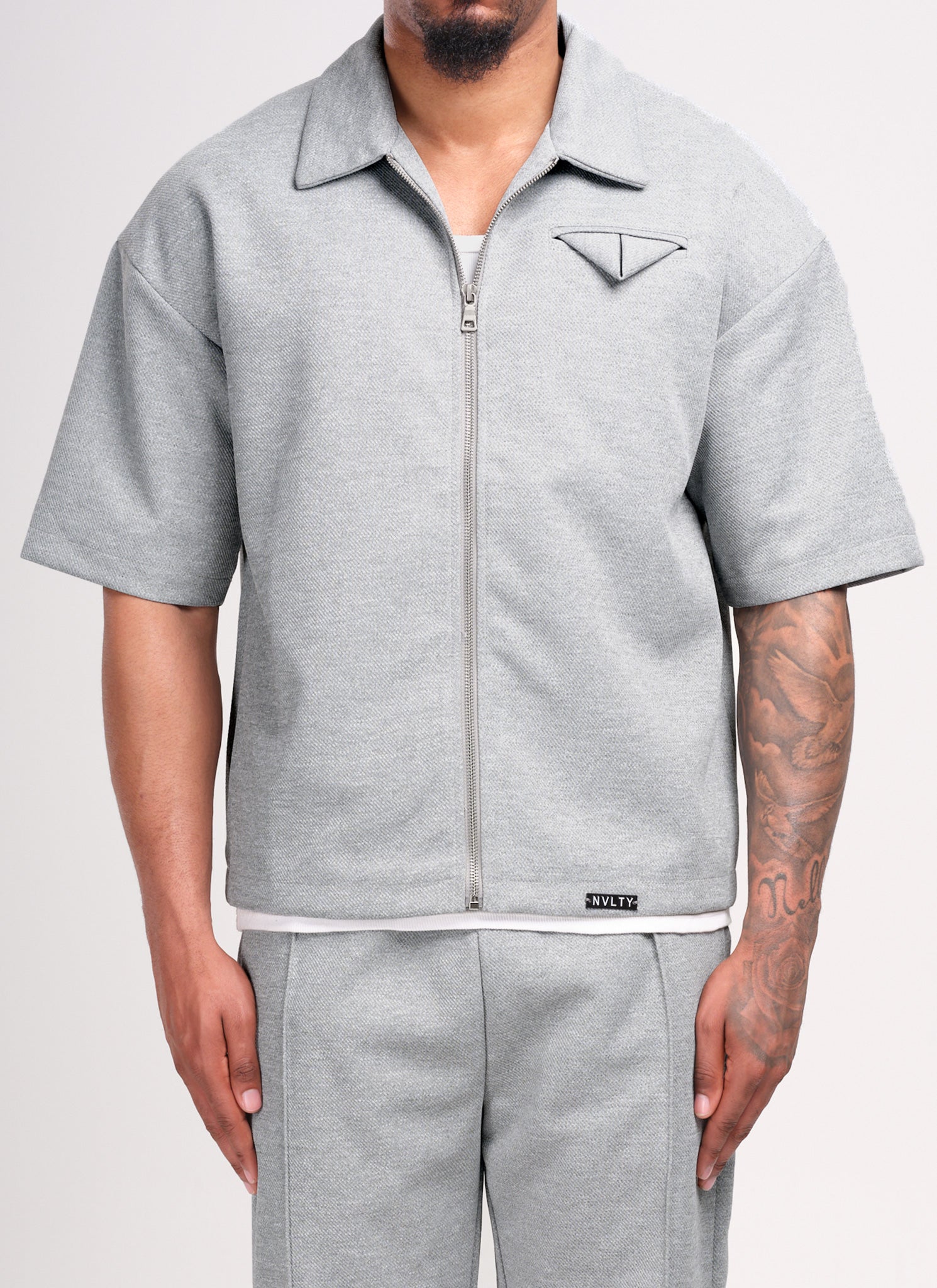 Twill Pocket Square Shirt - Grey