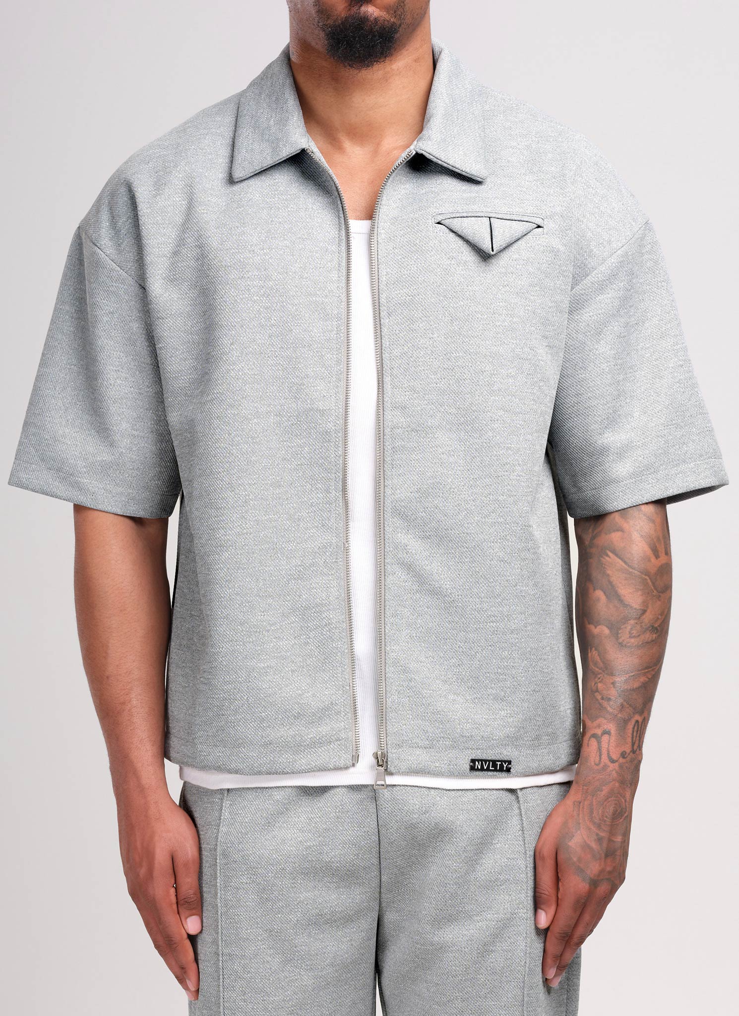 Twill Pocket Square Shirt - Grey