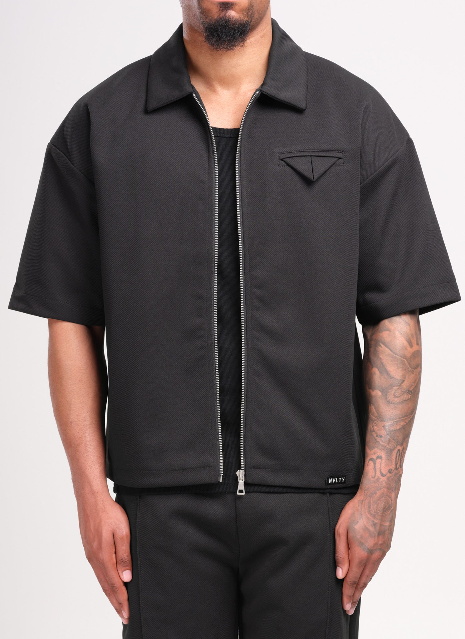 Twill Pocket Square Shirt - Black