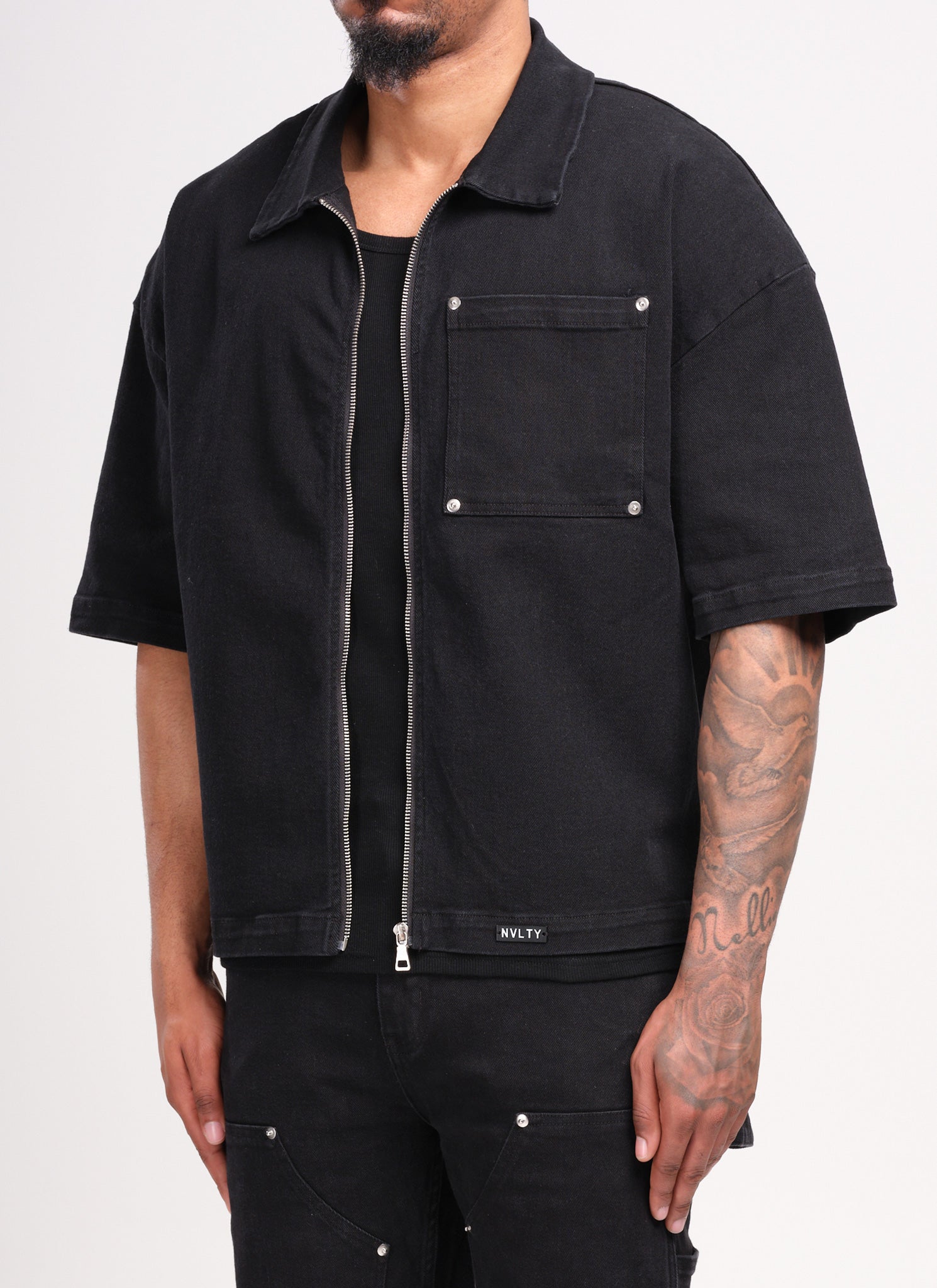 Vintage Rivet Denim Shirt - Black