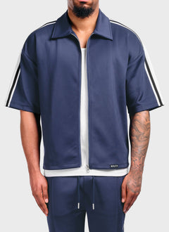 Panelled Luxe Track Shirt - Navy