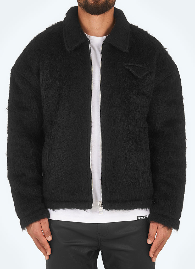 Mohair-Reißverschlussjacke - Schwarz