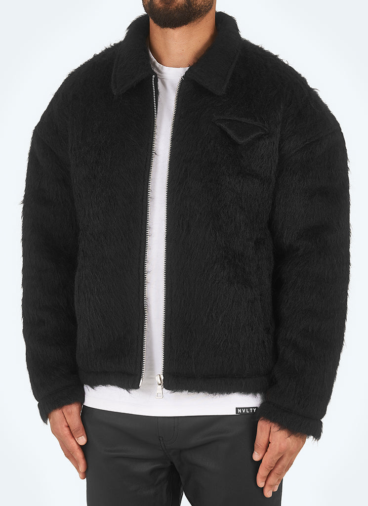 Mohair-Reißverschlussjacke - Schwarz
