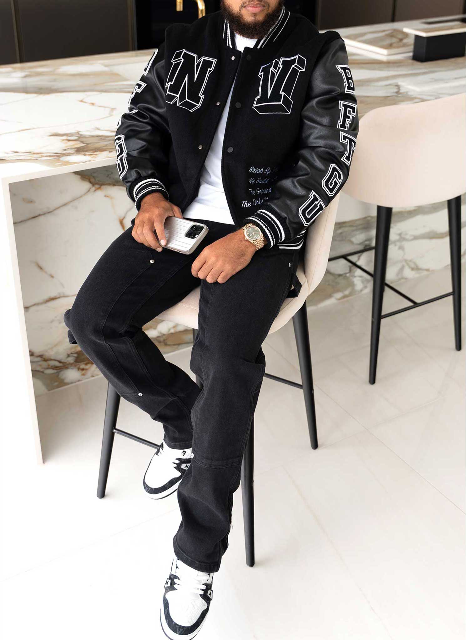 Built From The Ground Up Varsity Jacket - Black