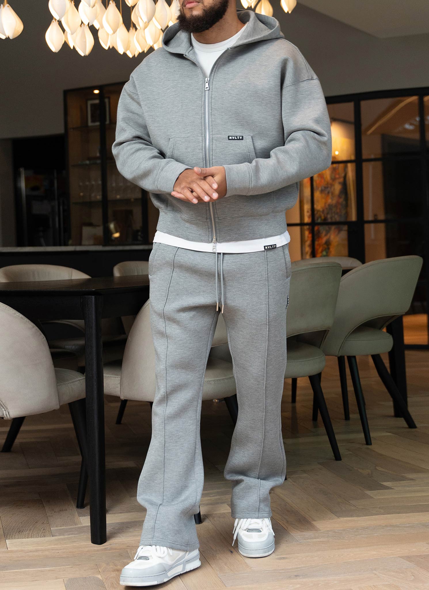 Strukturierte Jogginghose Ausgestellter Faltenrock Aus Scuba - Grau