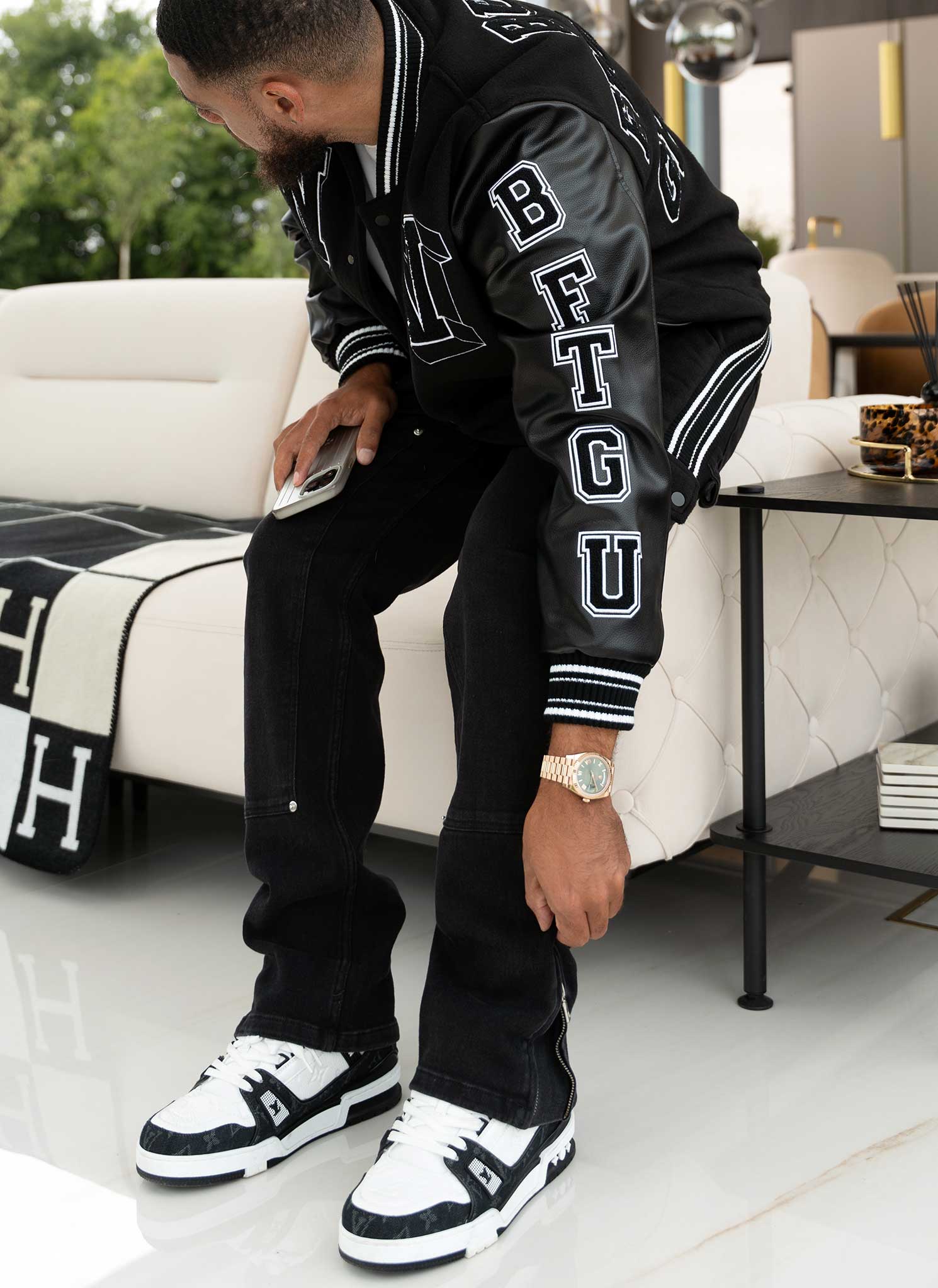 Built From The Ground Up Varsity Jacket - Black