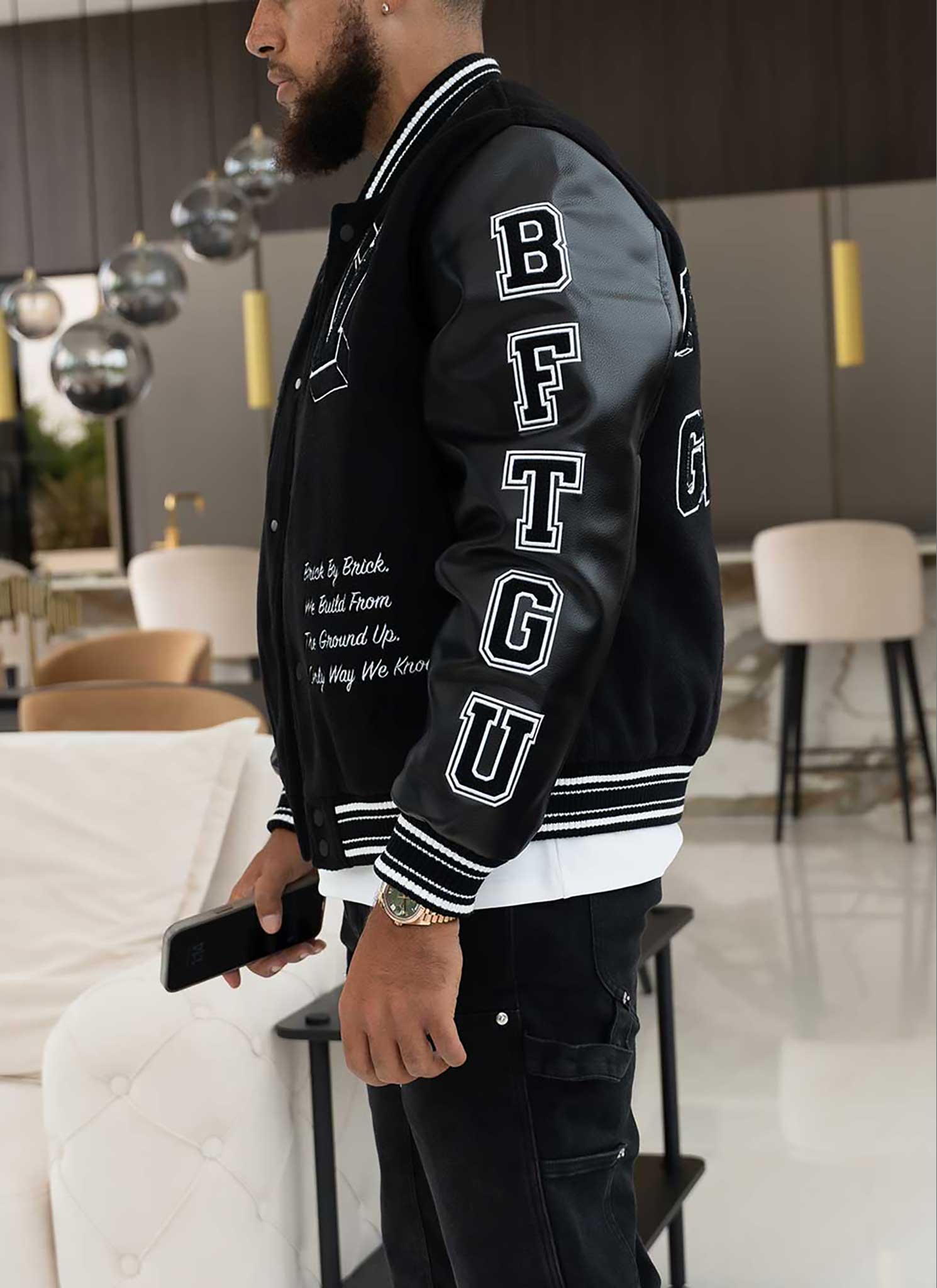 Built From The Ground Up Varsity Jacket - Black