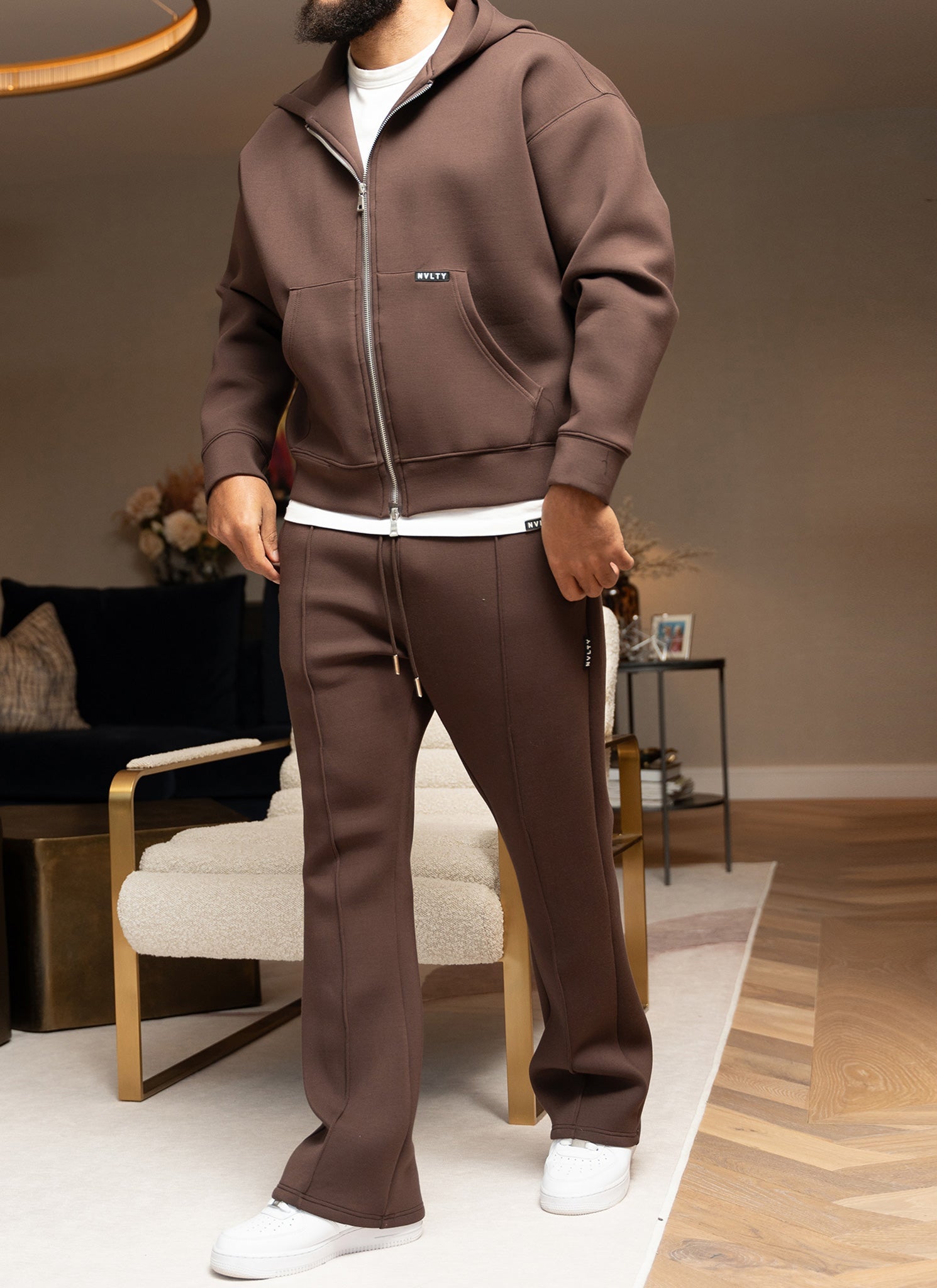 Strukturierter Scuba-Kapuzenpullover mit Reißverschluss - Braun