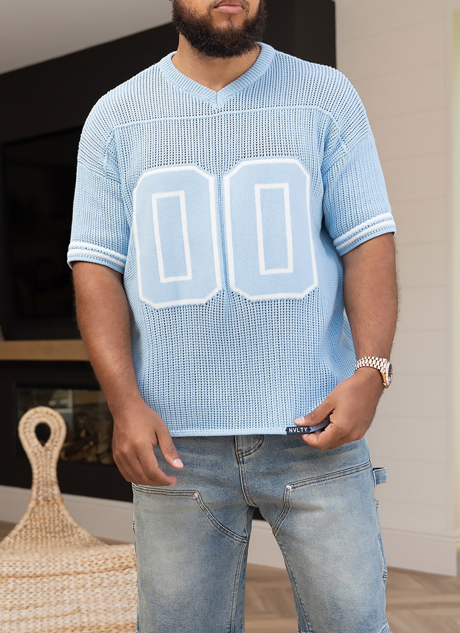 Knitted Members Jersey - Baby Blue