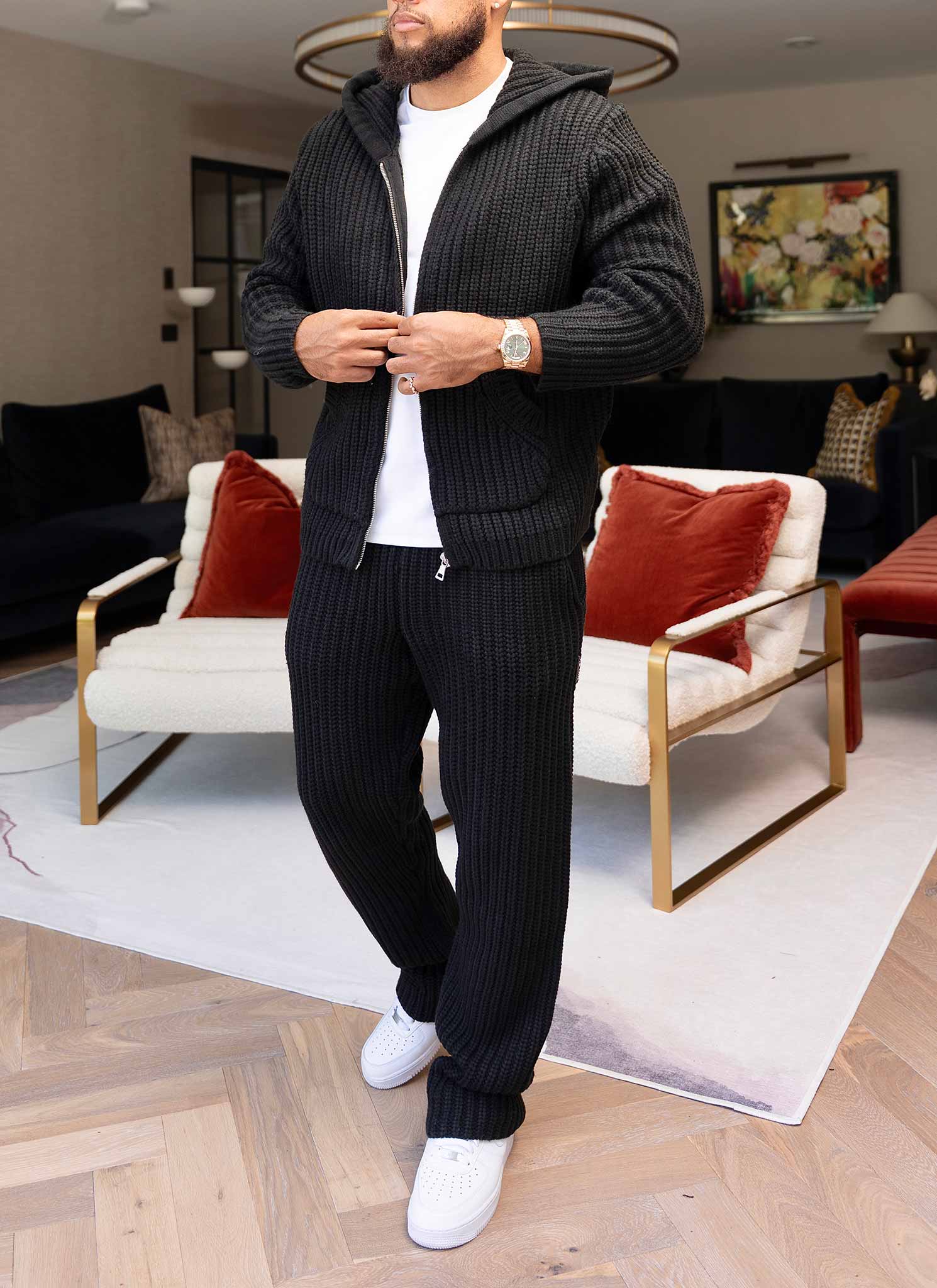 Heavyweight Knitted Joggers - Black