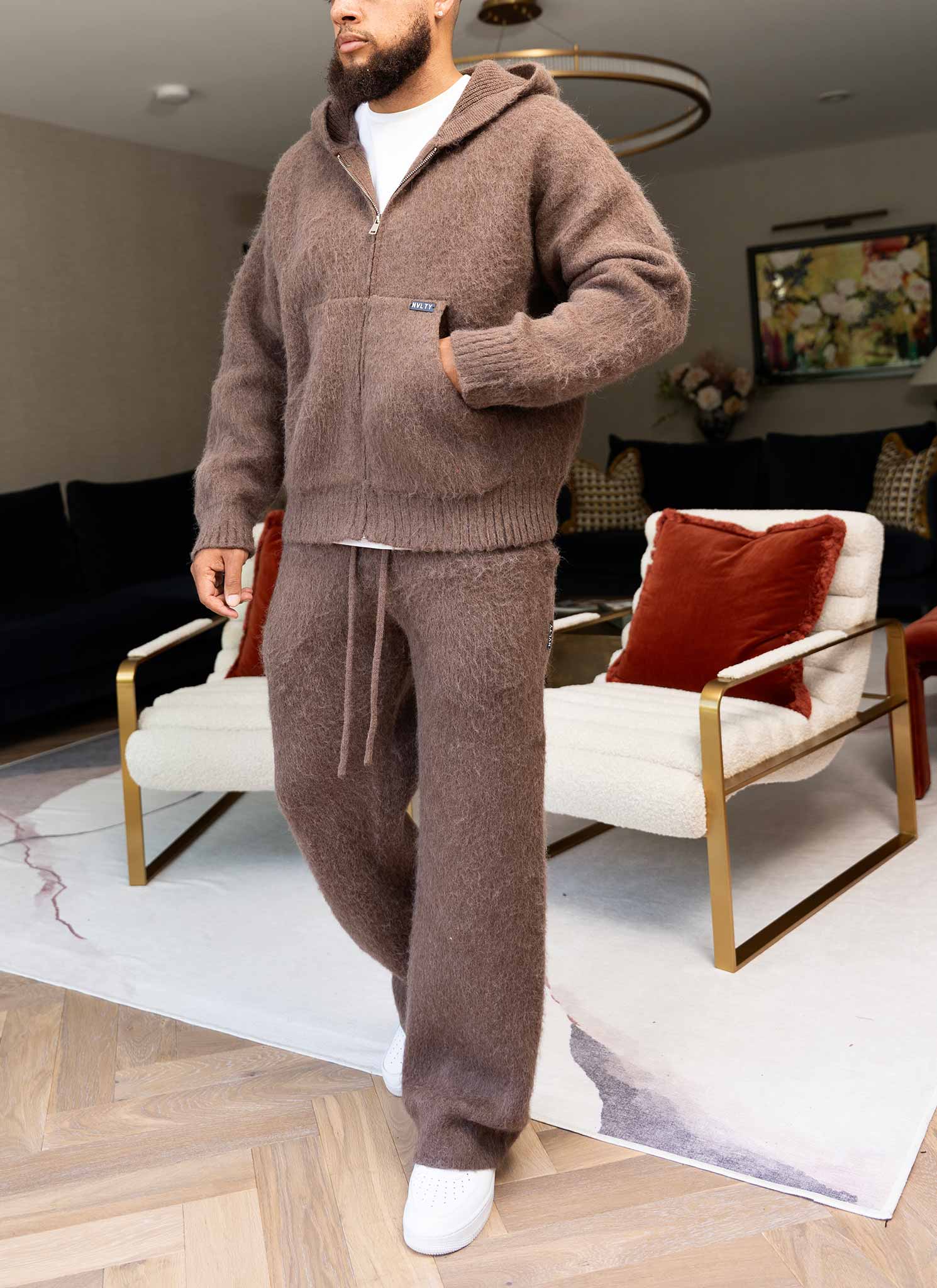 Mohair Zip Hoodie - Brown