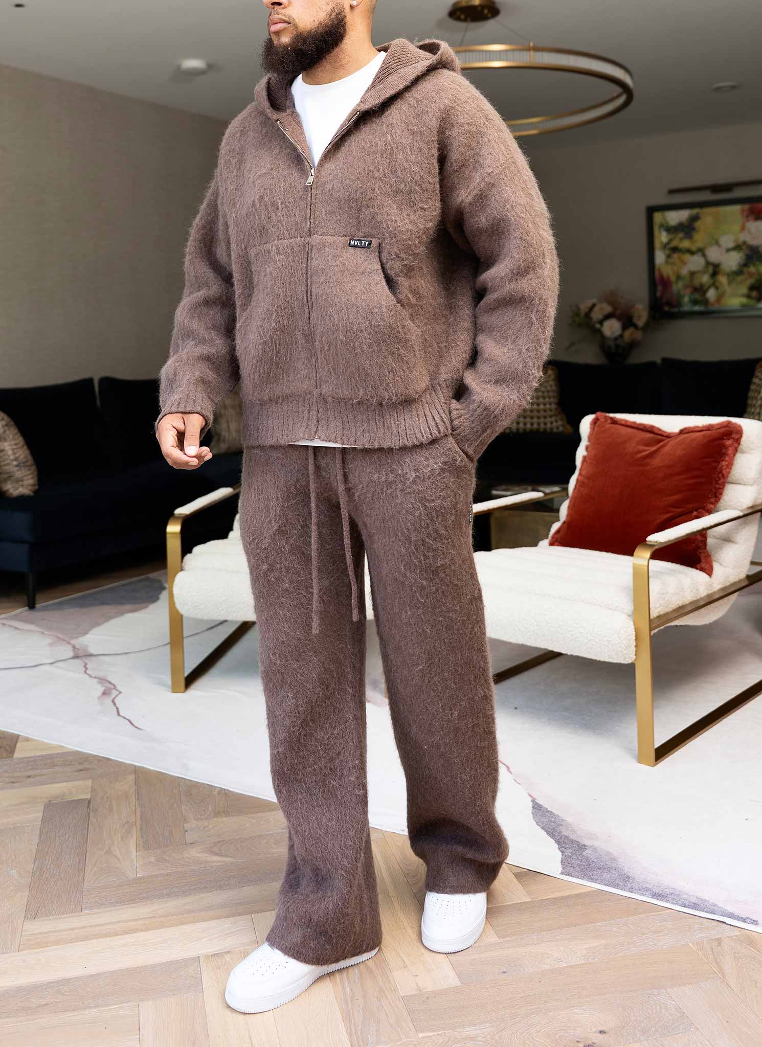 Mohair Zip Hoodie - Brown