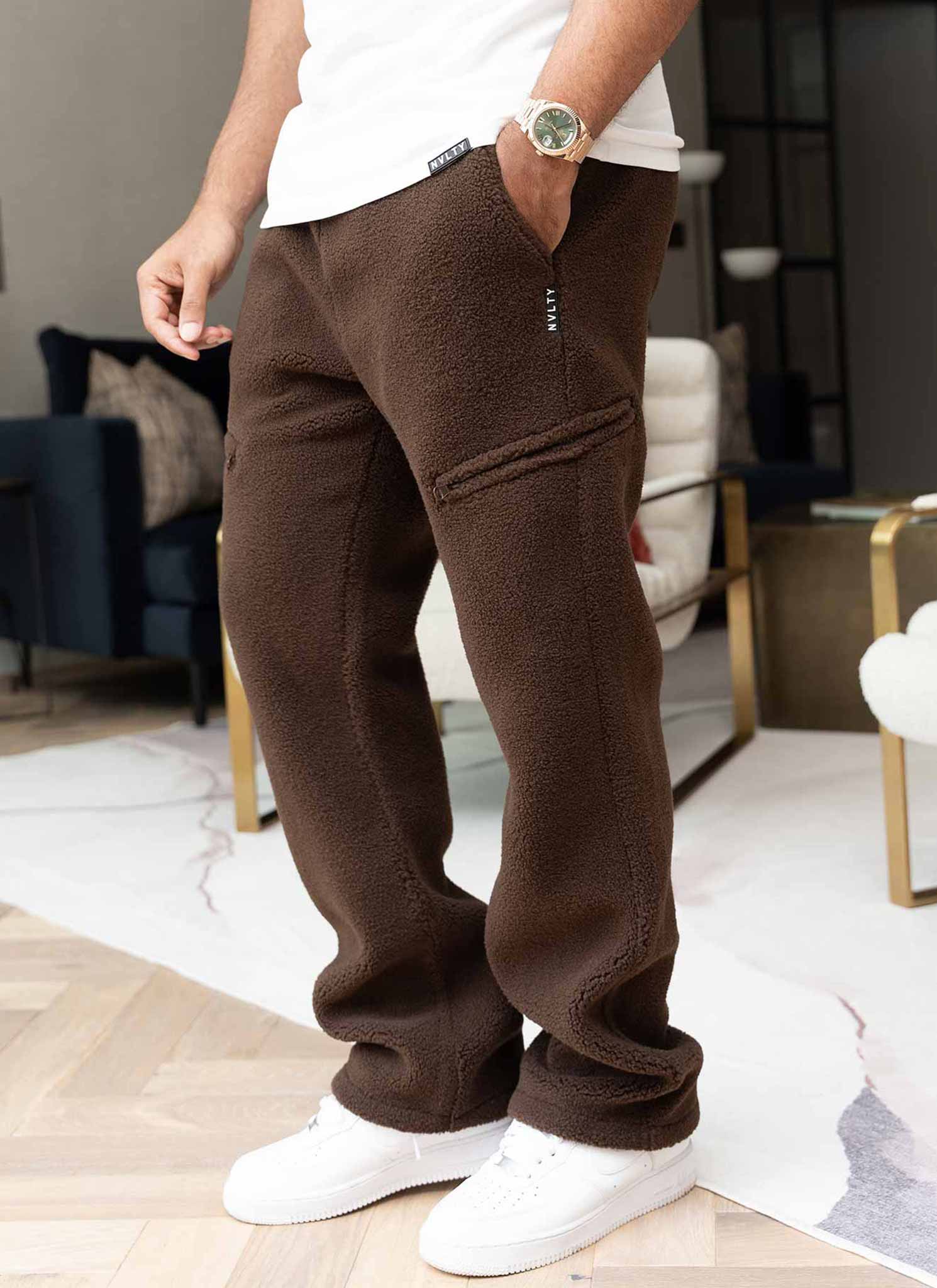 Sherpa Zip Joggers - Brown
