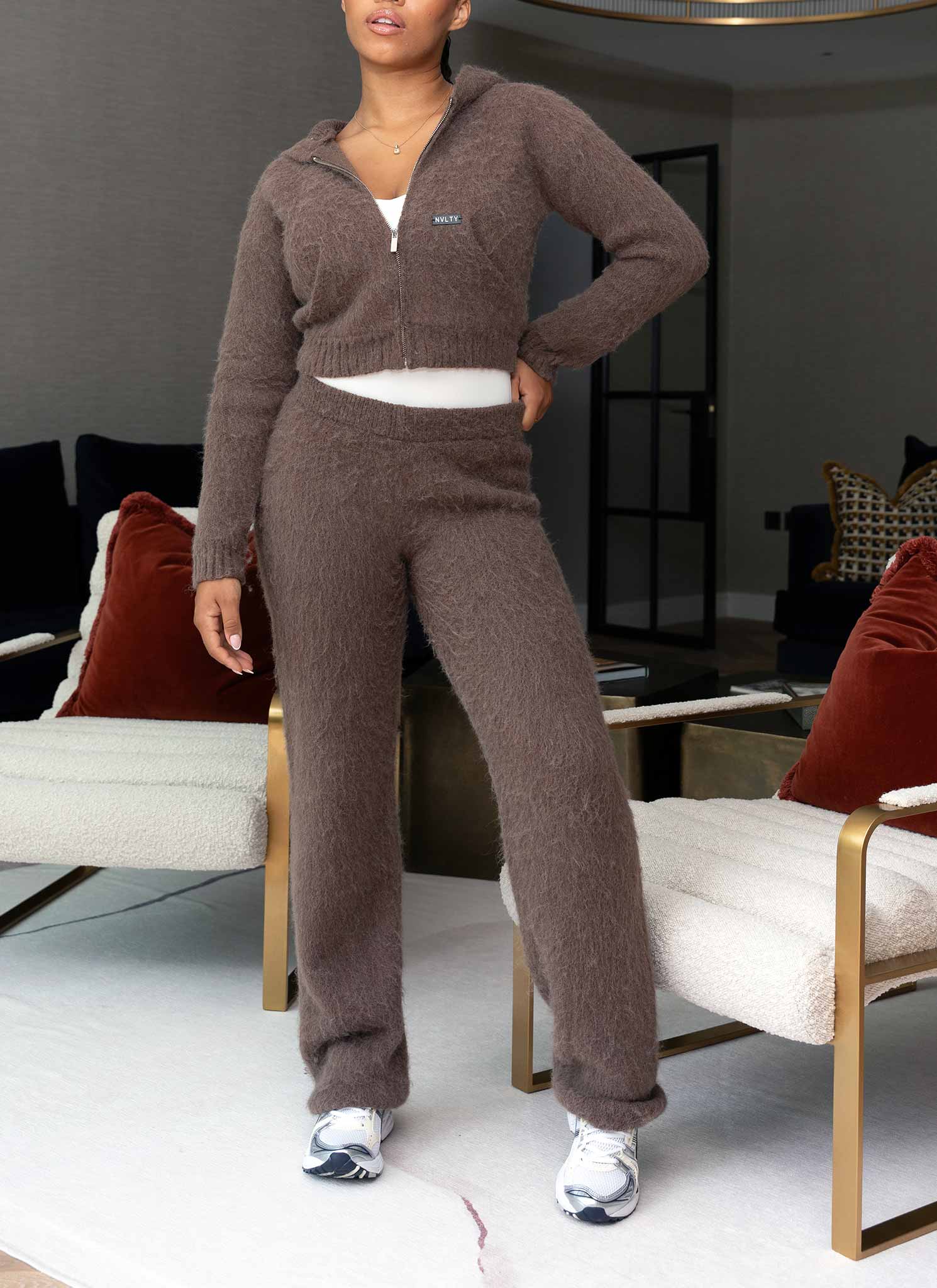 Mohair Zip Hoodie - Brown