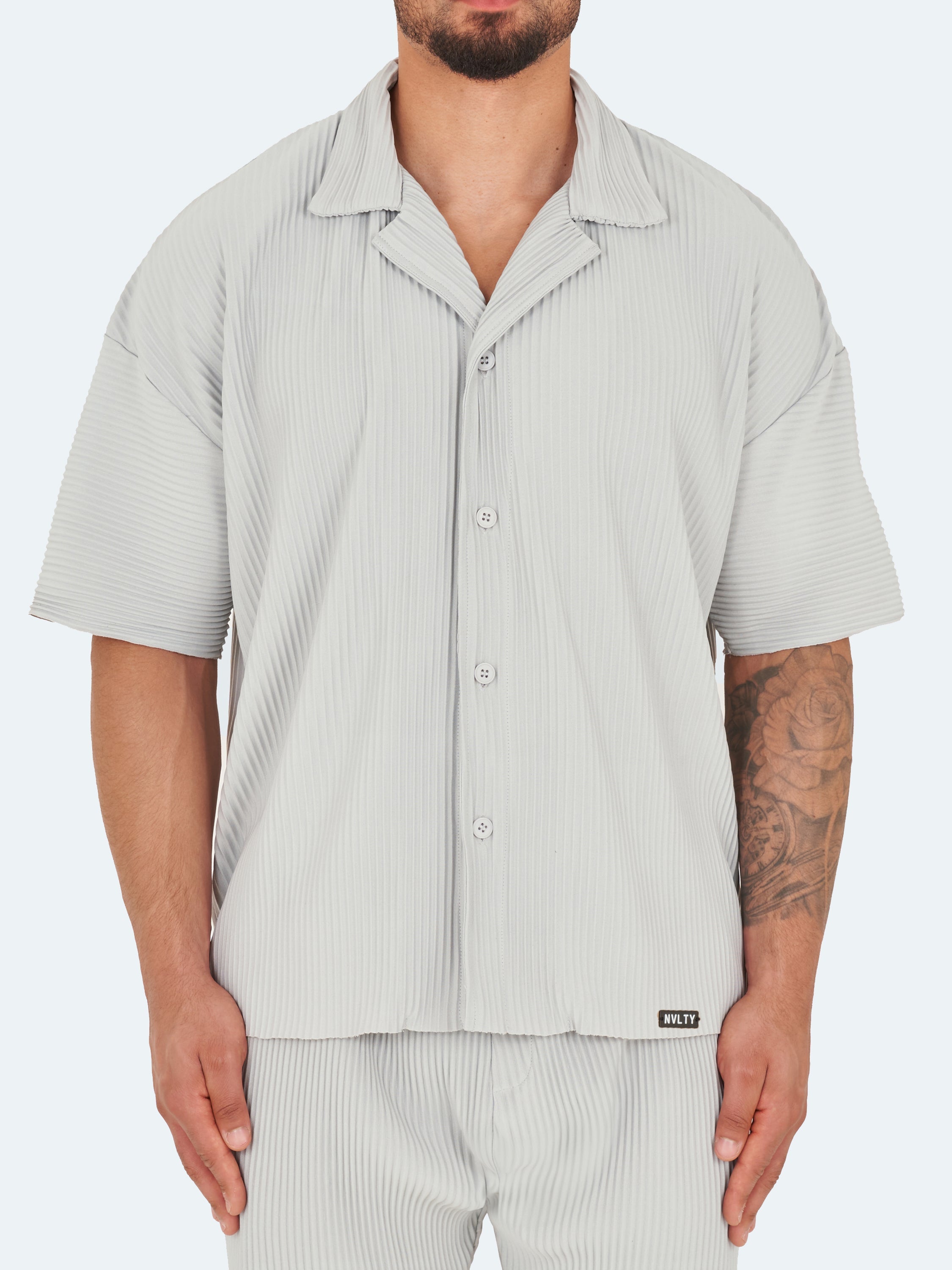 Pleated Drop Shoulder Shirt - Grey