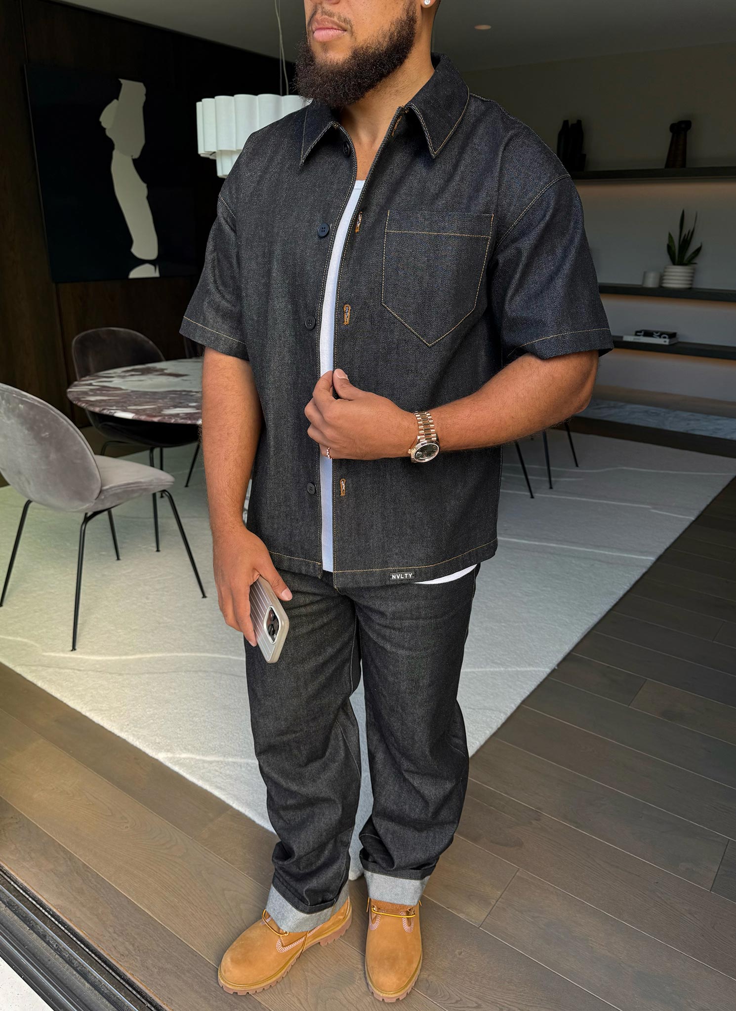 Structured Selvedge Denim Shirt - Black