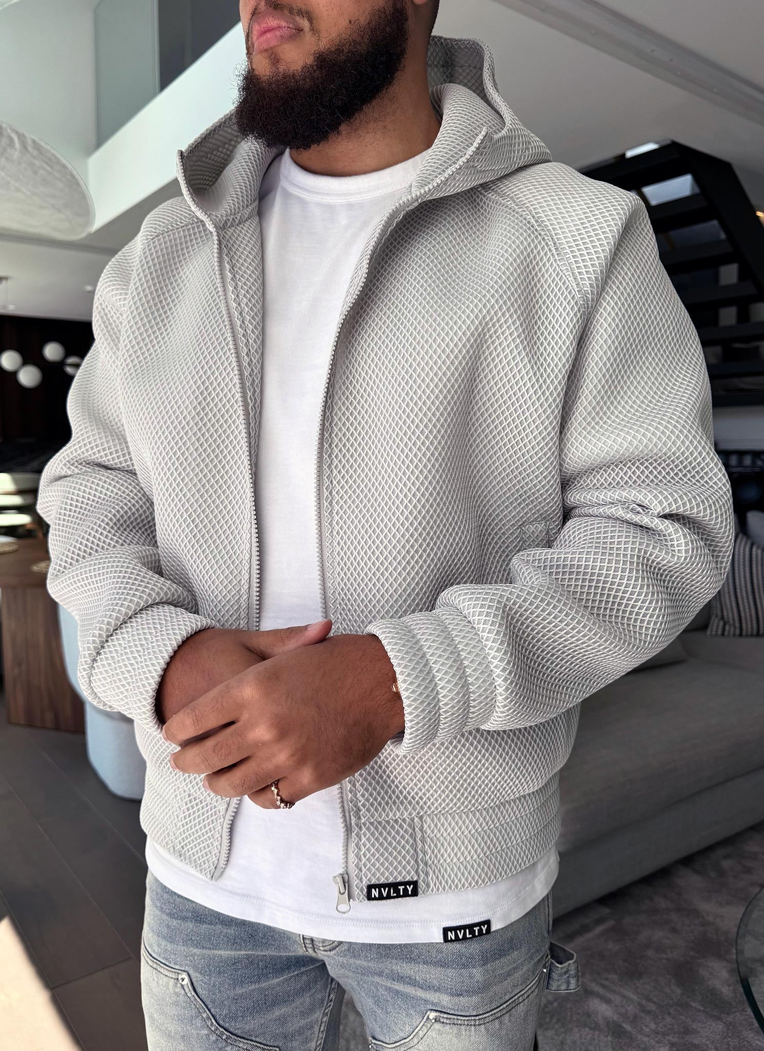 Strukturierte Scuba-Mesh-Jacke - Grau