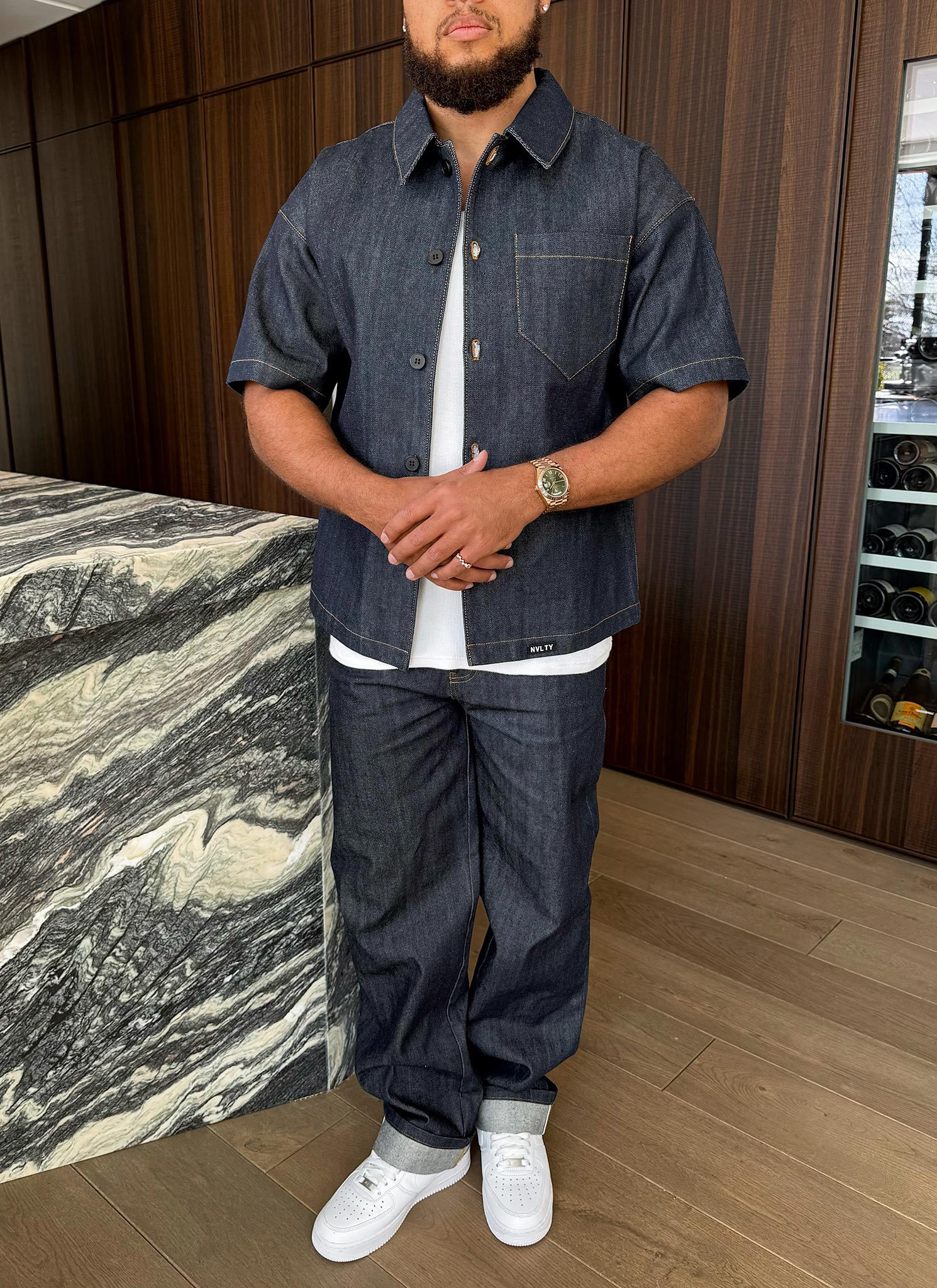 Strukturiertes Selvedge-Jeanshemd – Indigo