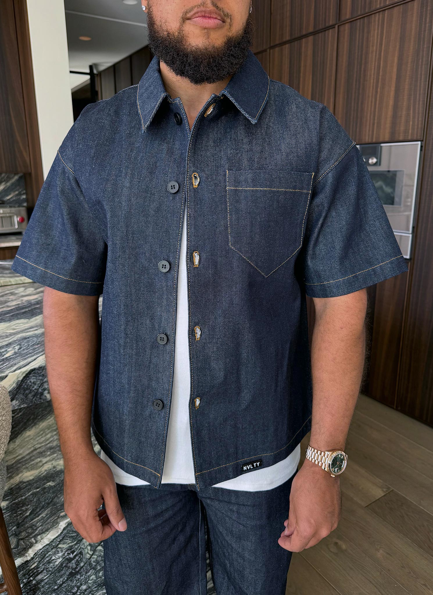 Strukturiertes Selvedge-Jeanshemd – Indigo