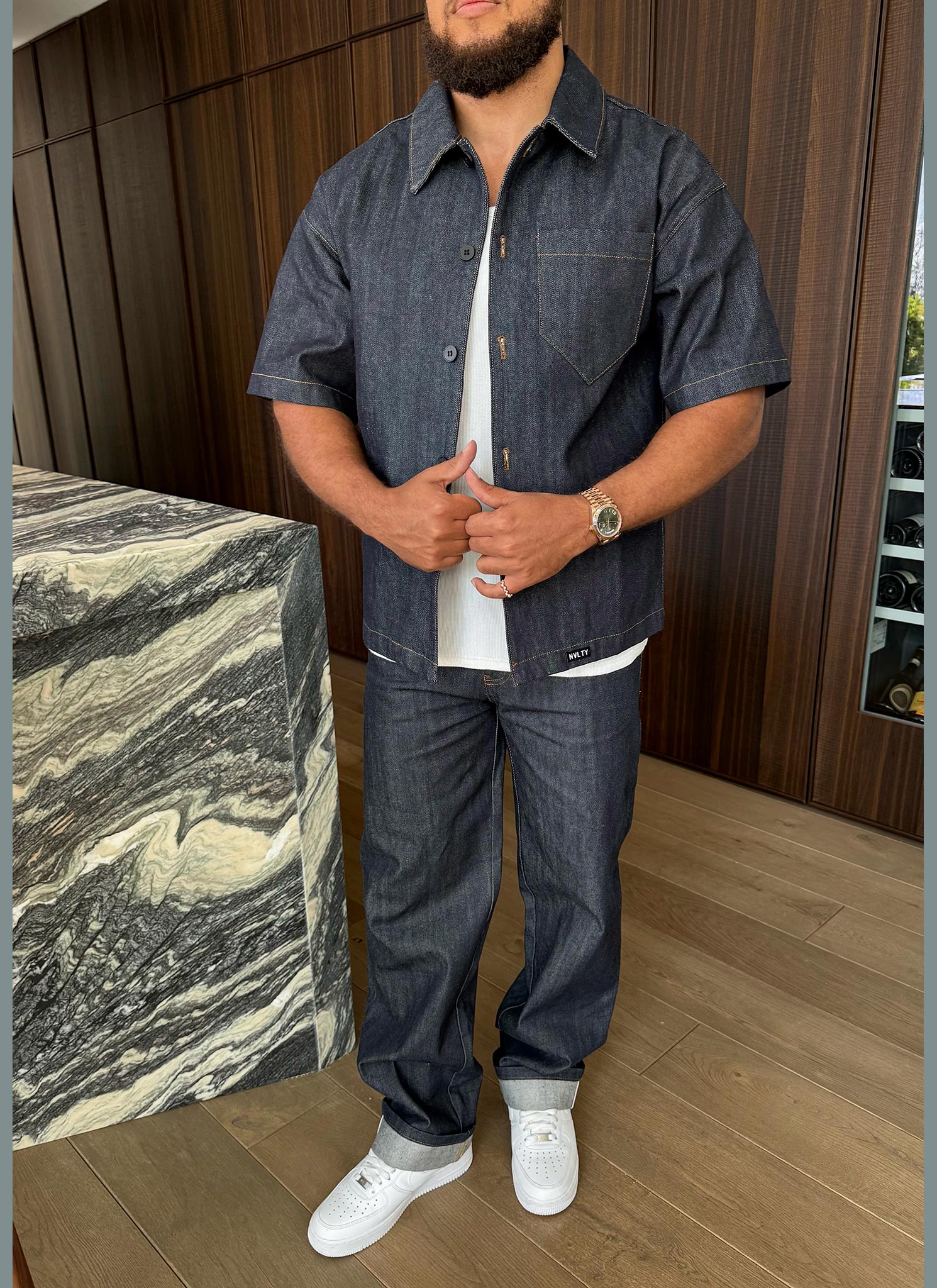 Strukturiertes Selvedge-Jeanshemd – Indigo