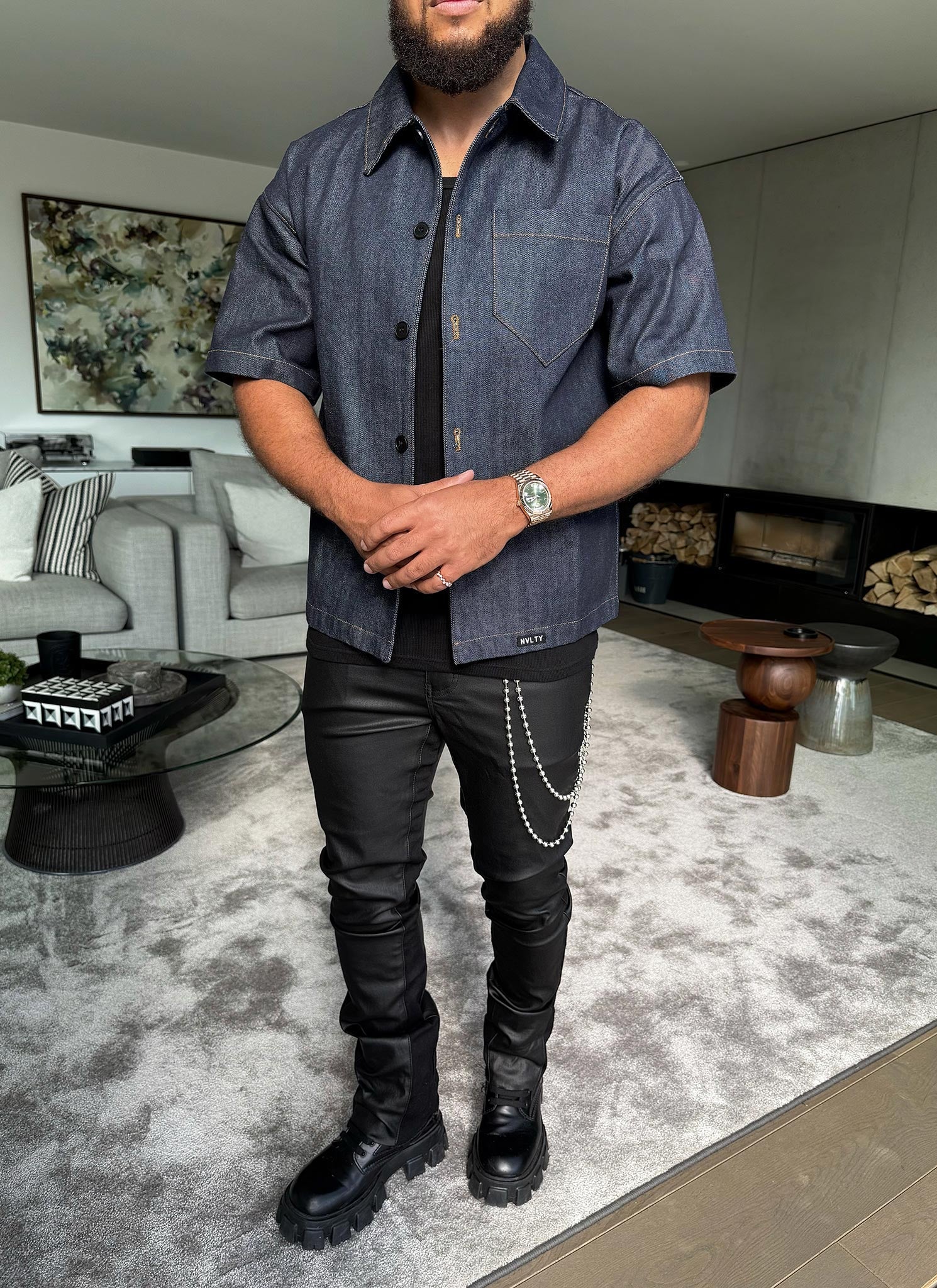 Strukturiertes Selvedge-Jeanshemd – Indigo