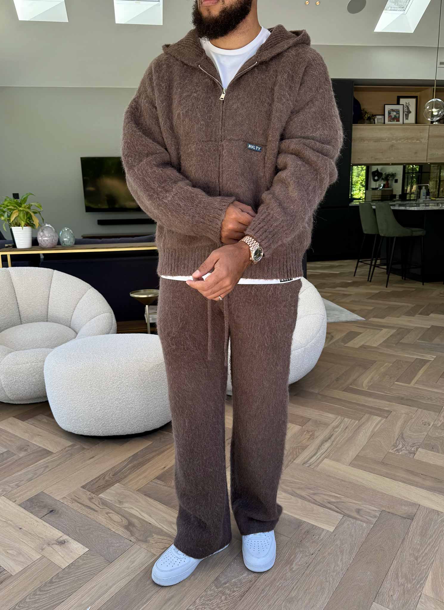 Mohair Zip Hoodie - Brown