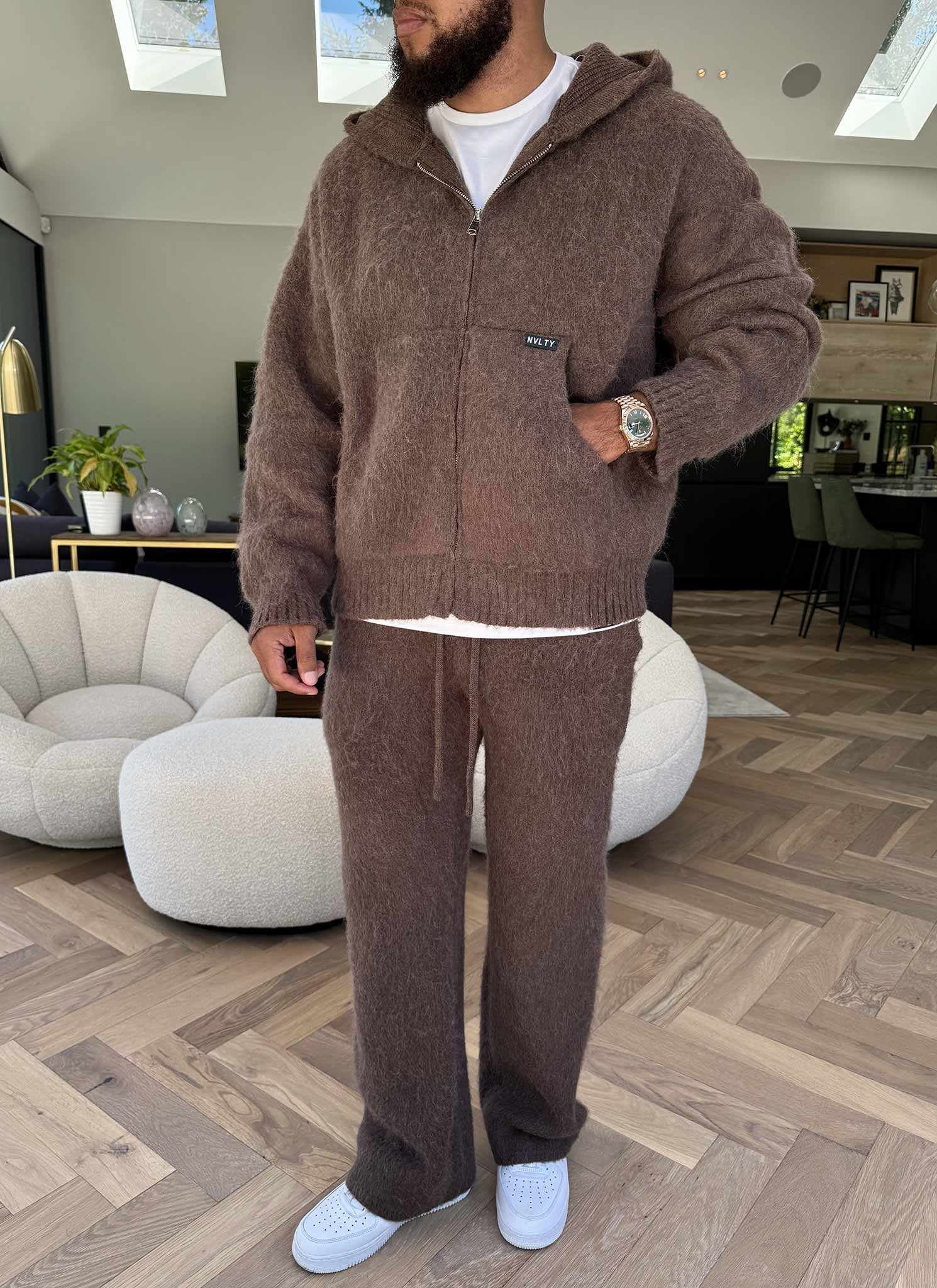 Mohair Zip Hoodie - Brown