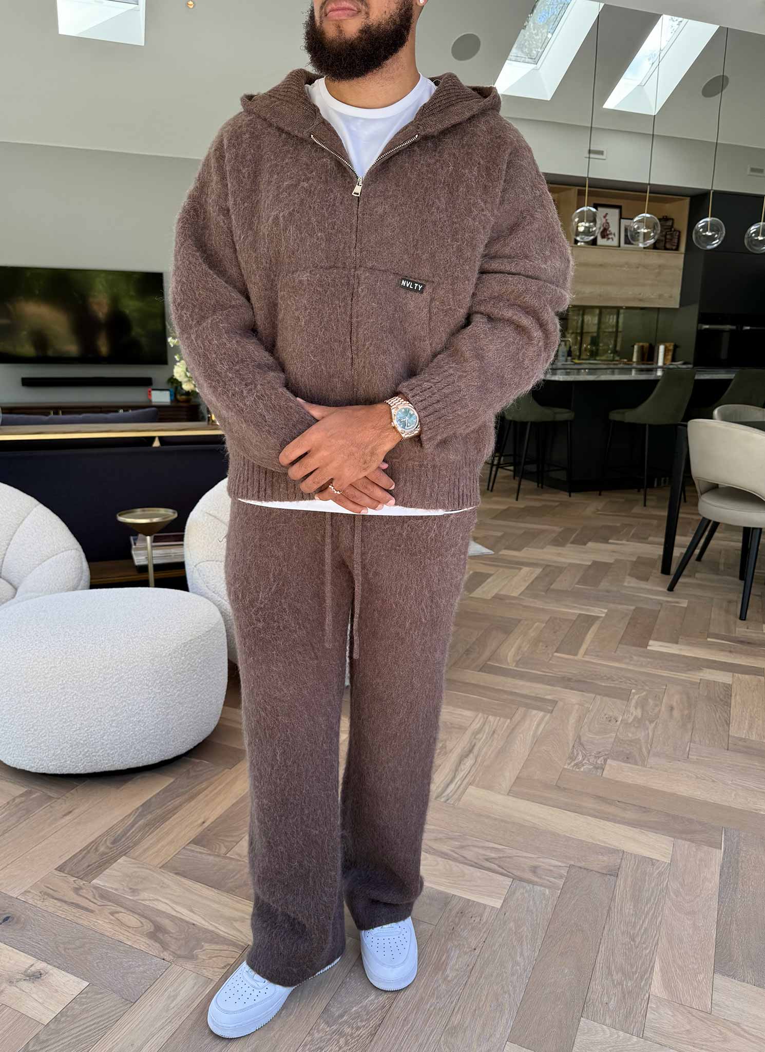 Mohair Zip Hoodie - Brown