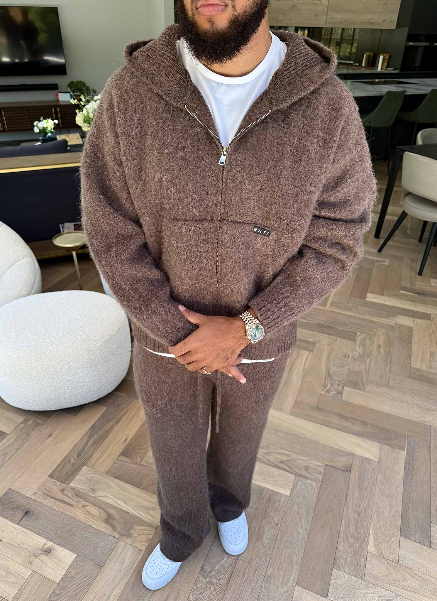 Mohair Zip Hoodie - Brown