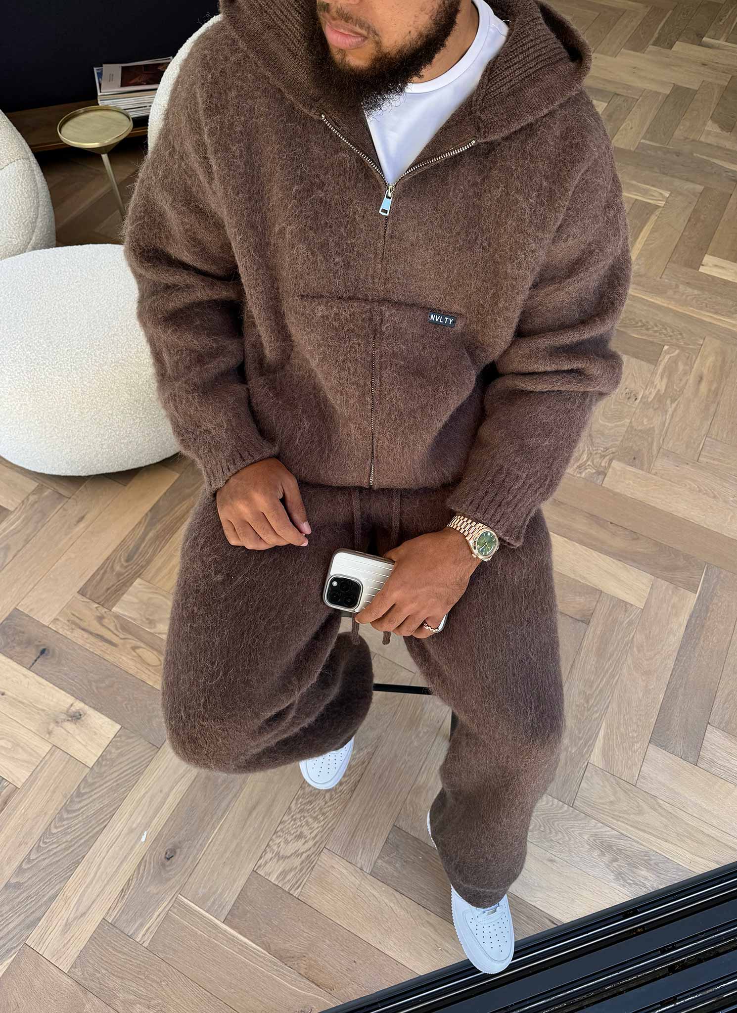 Mohair Zip Hoodie - Brown