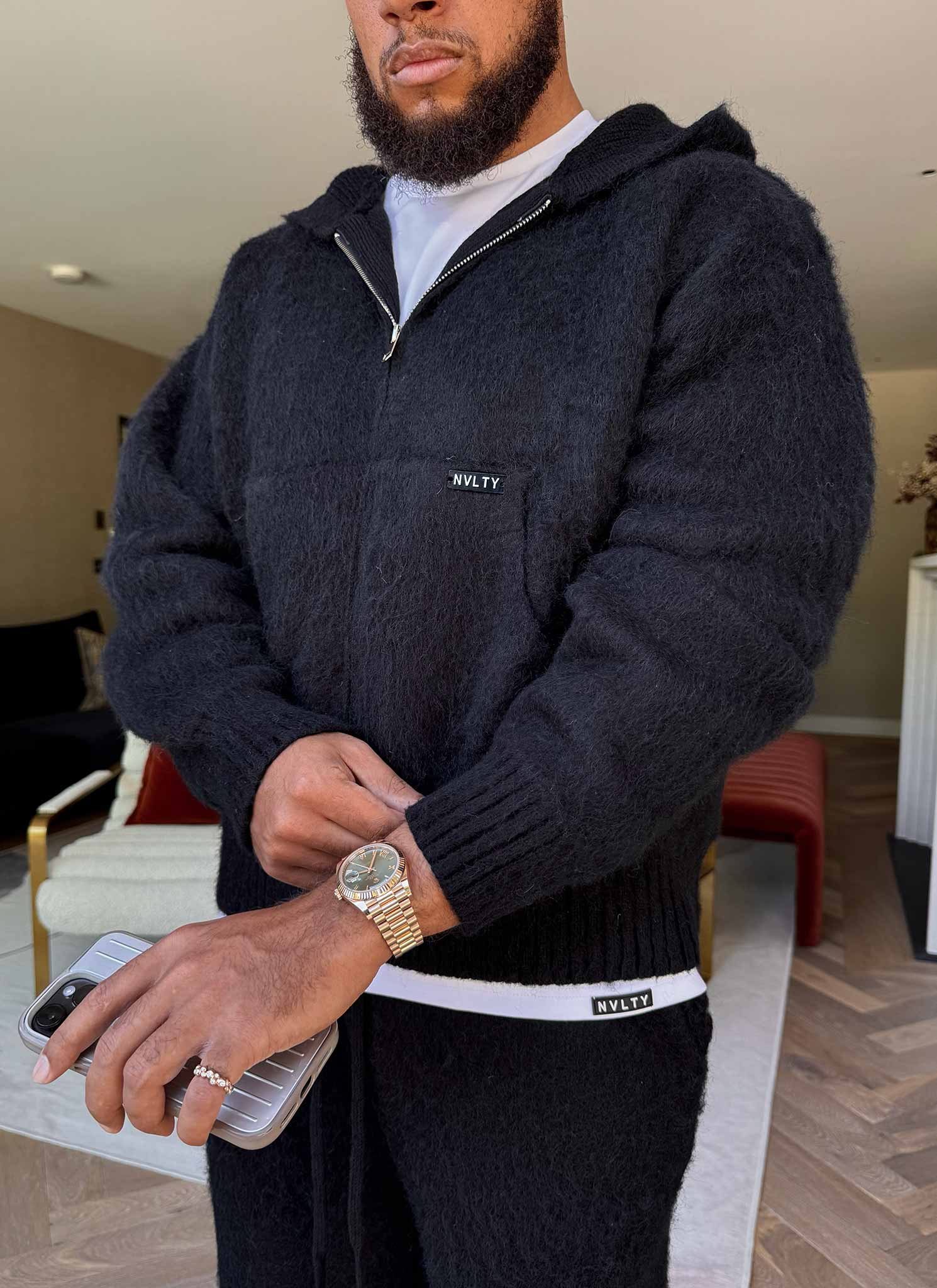 Mohair Zip Hoodie - Black