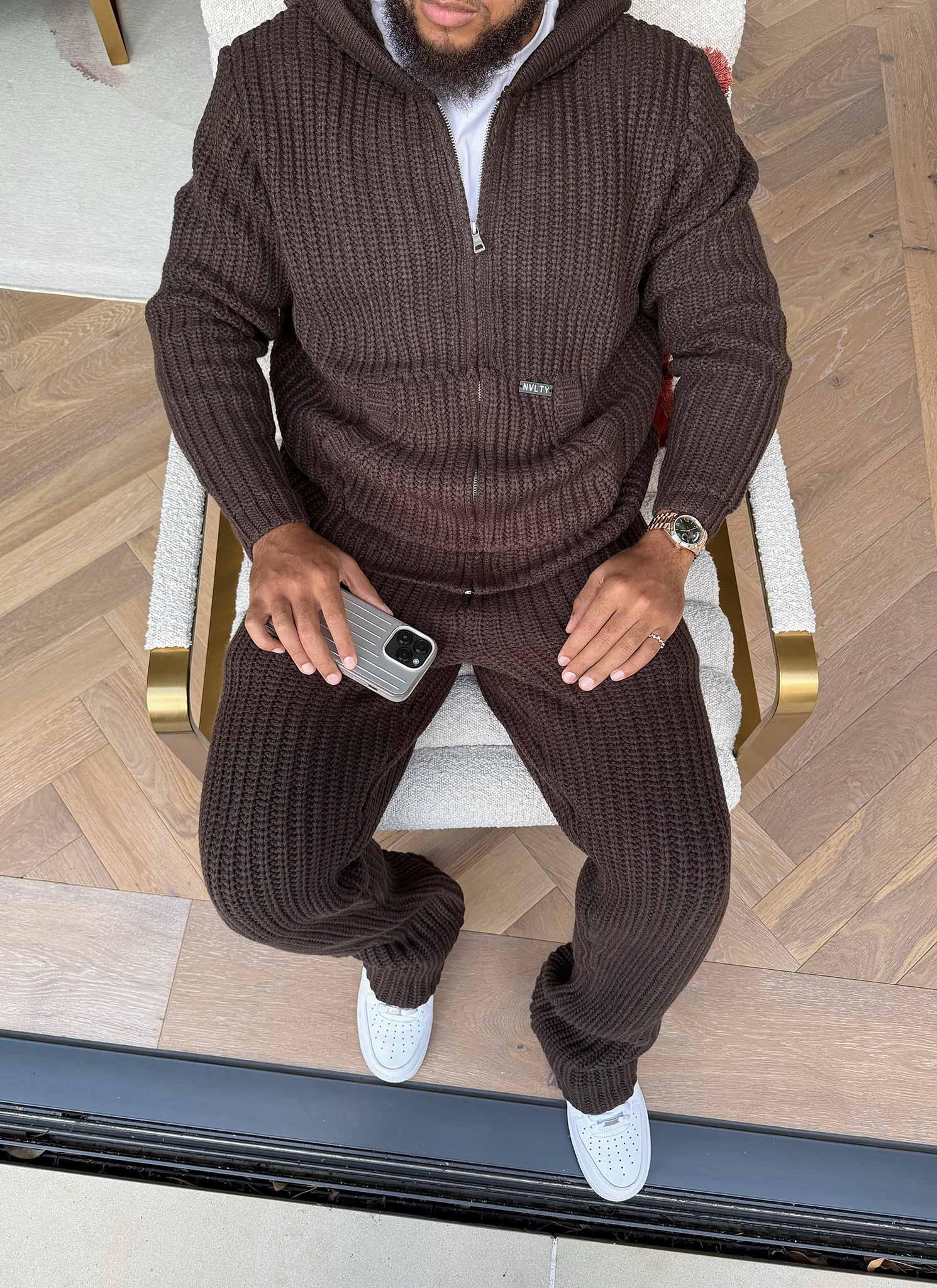 Heavyweight Knitted Joggers - Brown