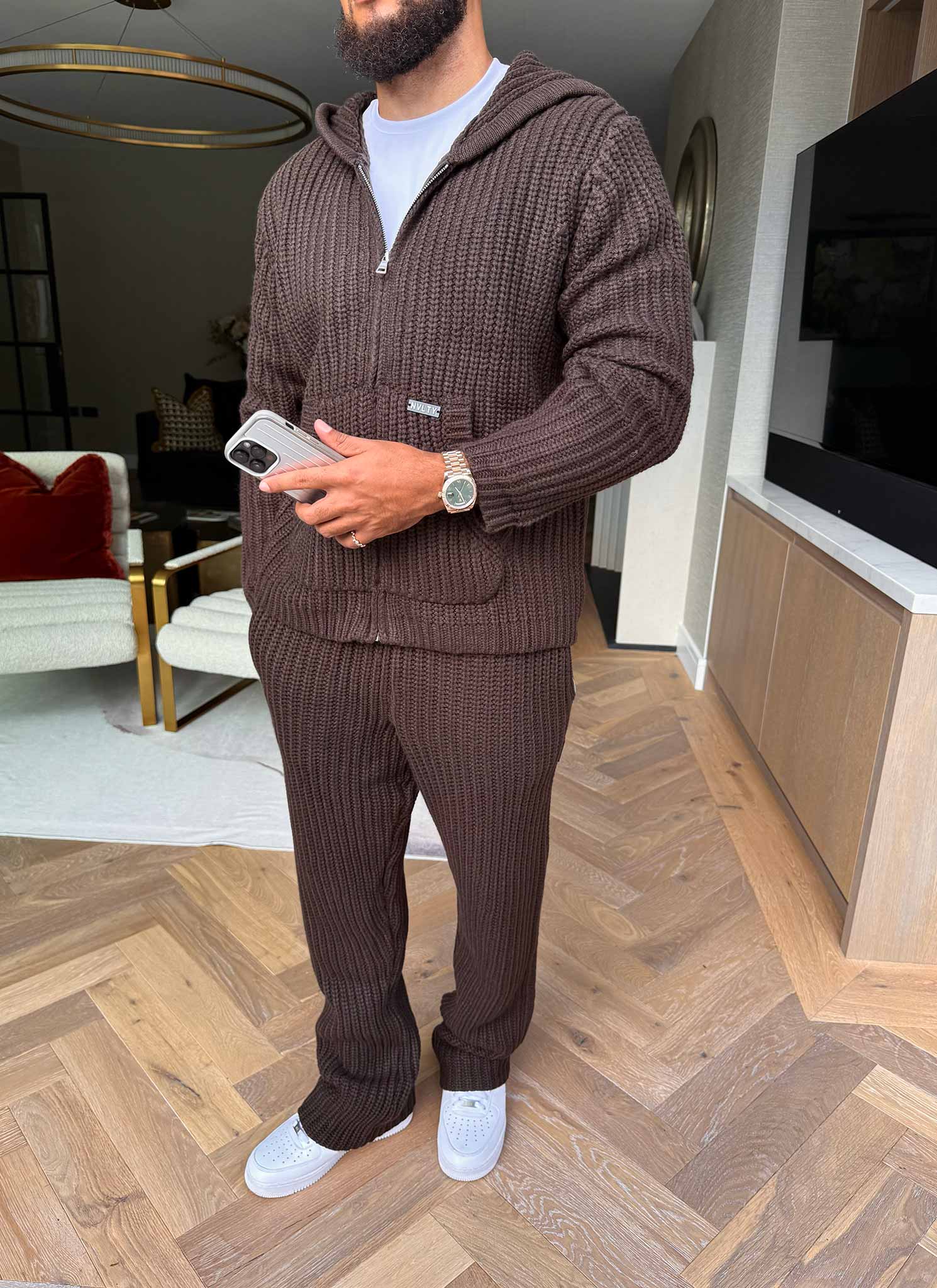 Heavyweight Knitted Joggers - Brown