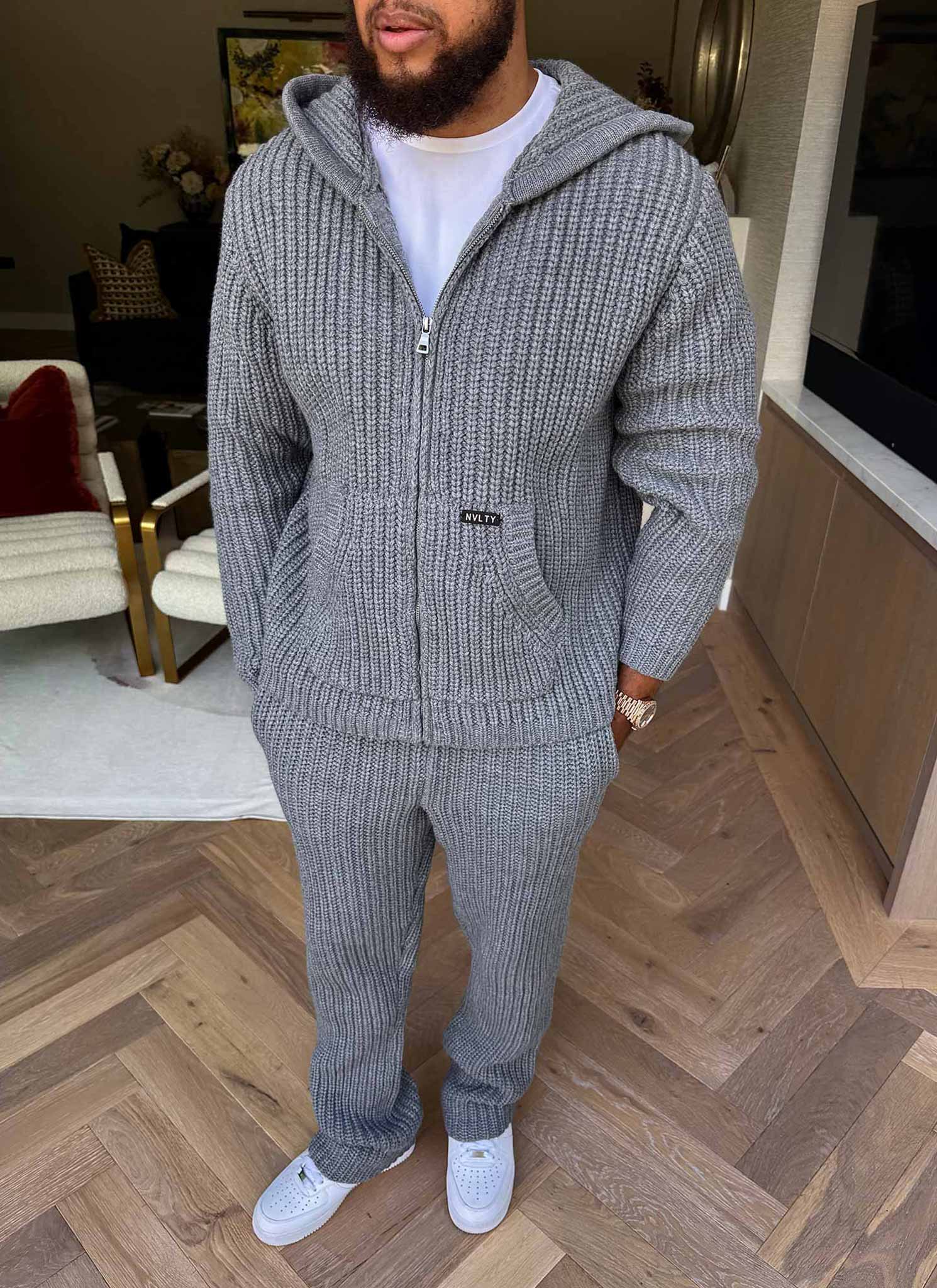 Heavyweight Knitted Zip Hoodie - Grey