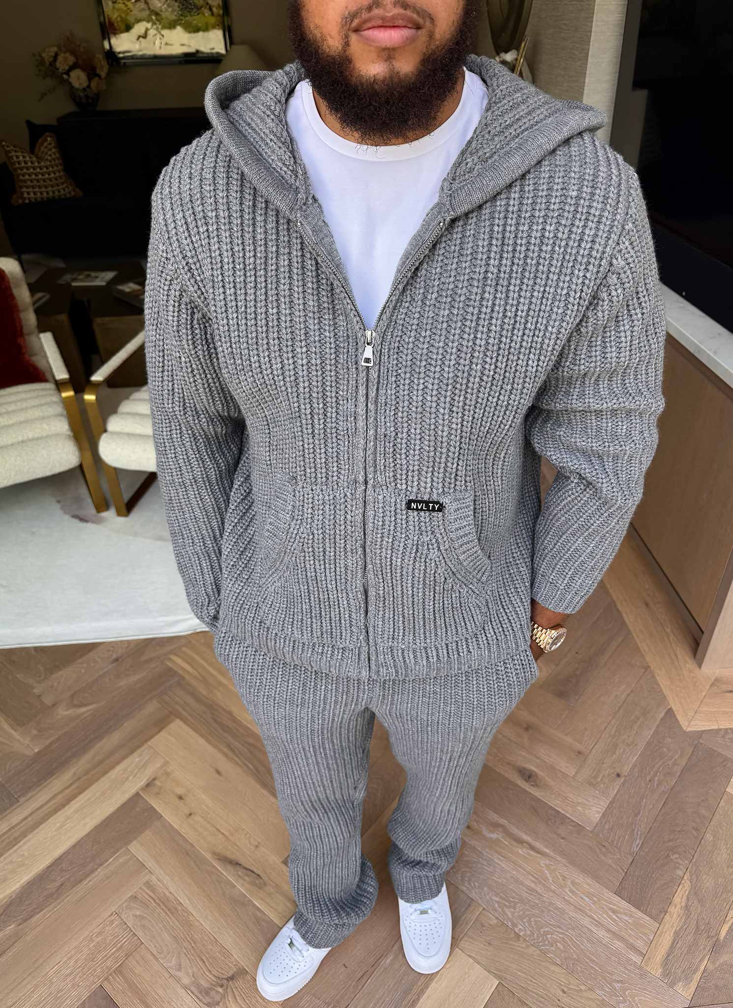 Heavyweight Knitted Zip Hoodie - Grey