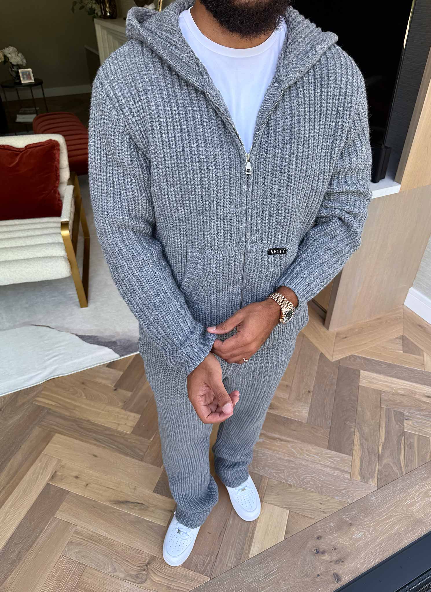 Heavyweight Knitted Zip Hoodie - Grey