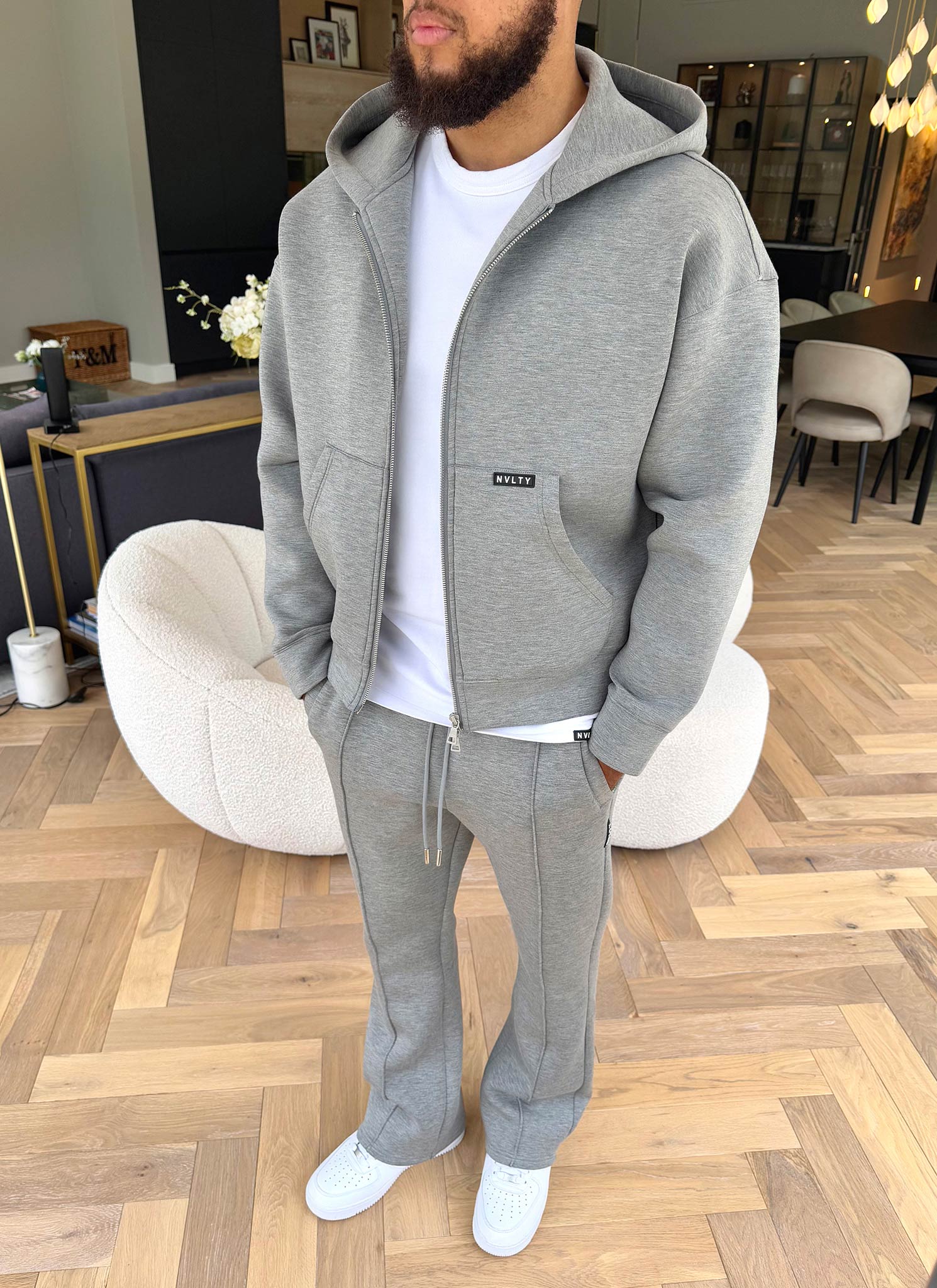 Strukturierte Jogginghose Ausgestellter Faltenrock Aus Scuba - Grau