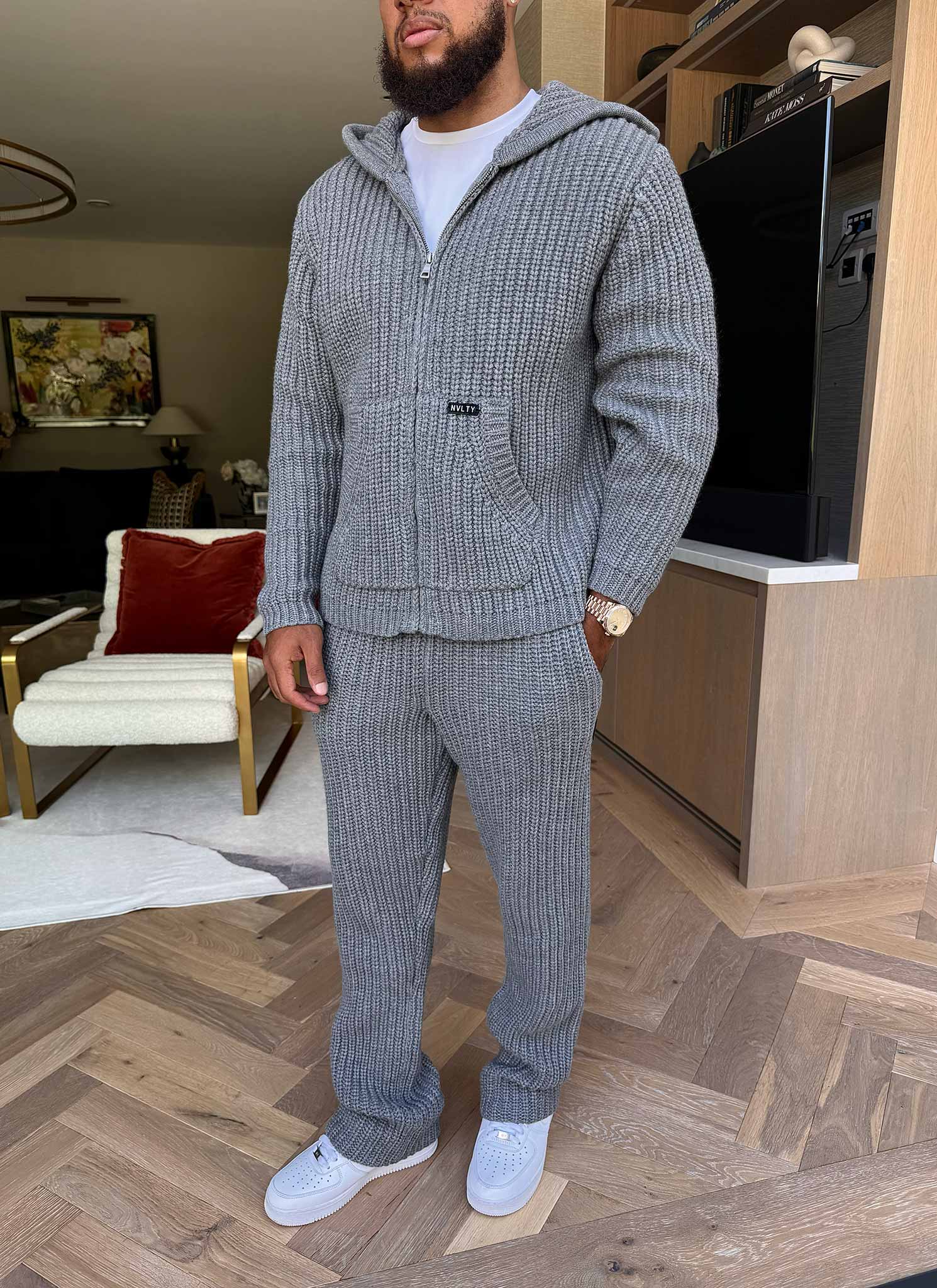 Heavyweight Knitted Zip Hoodie - Grey