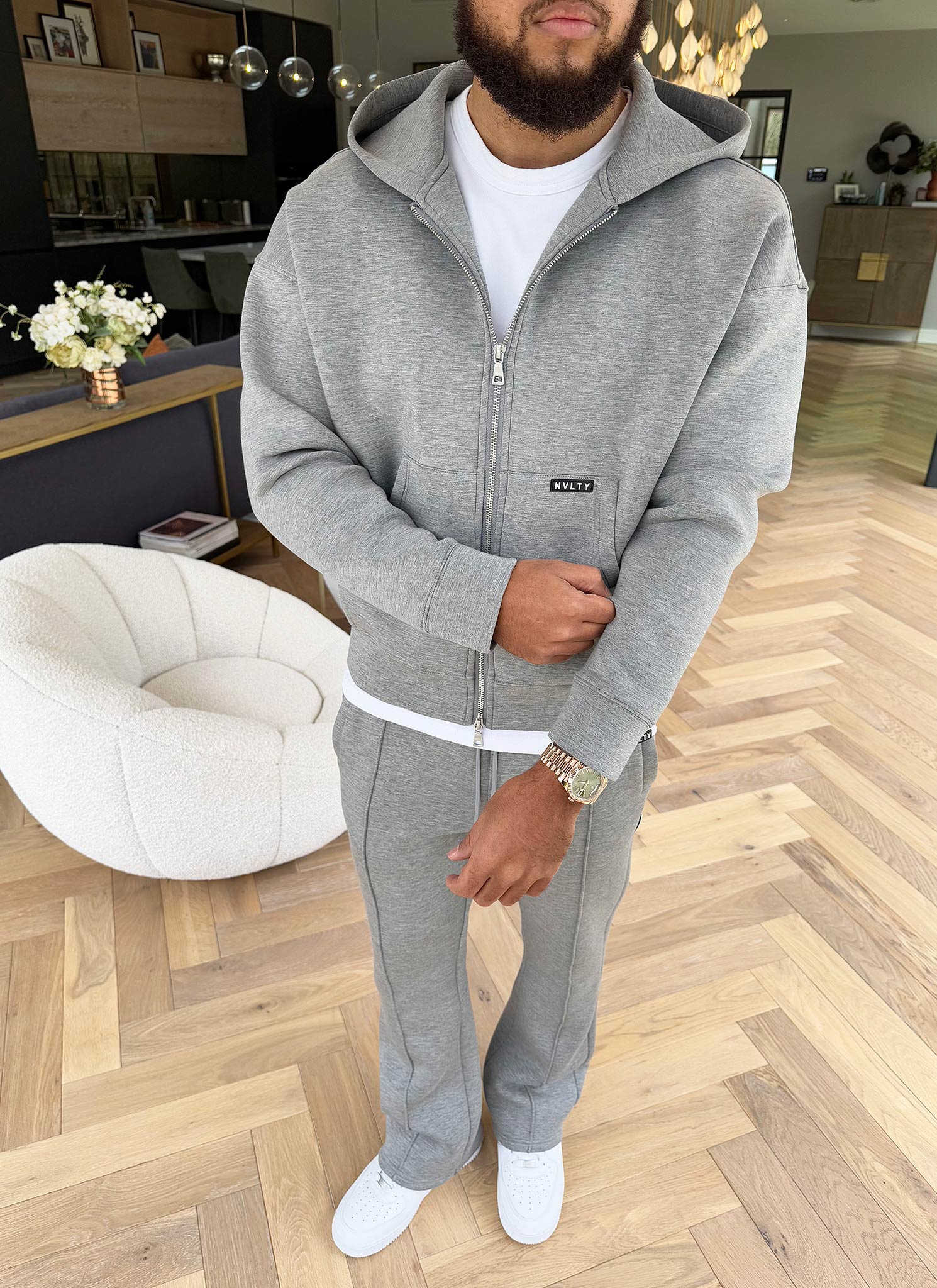 Strukturierter Scuba-Kapuzenpullover mit Reißverschluss - Grau