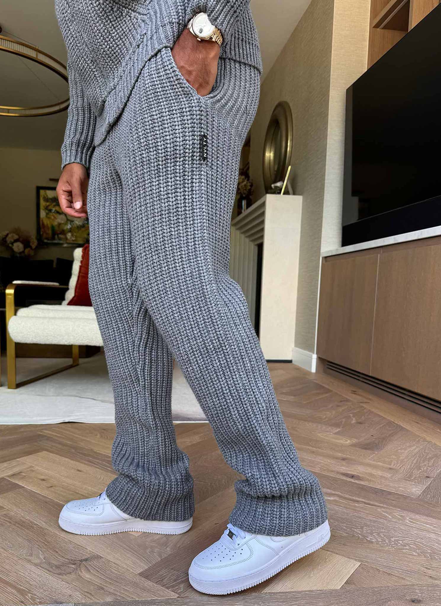 Heavyweight Knitted Joggers - Grey