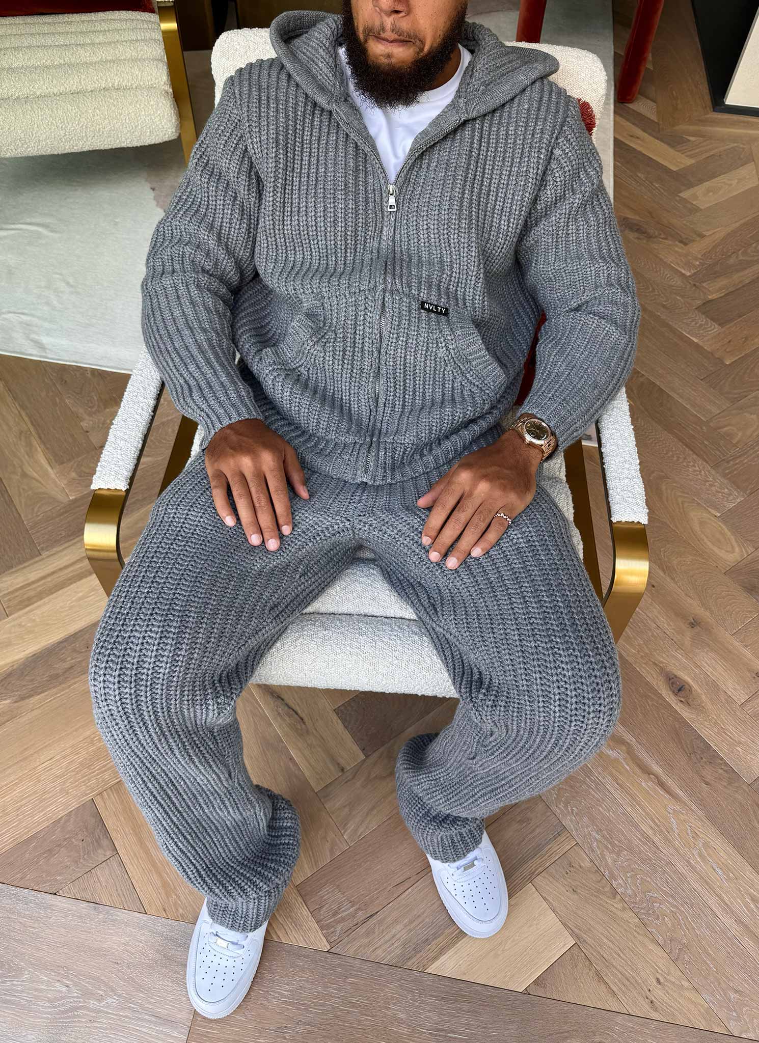 Heavyweight Knitted Zip Hoodie - Grey