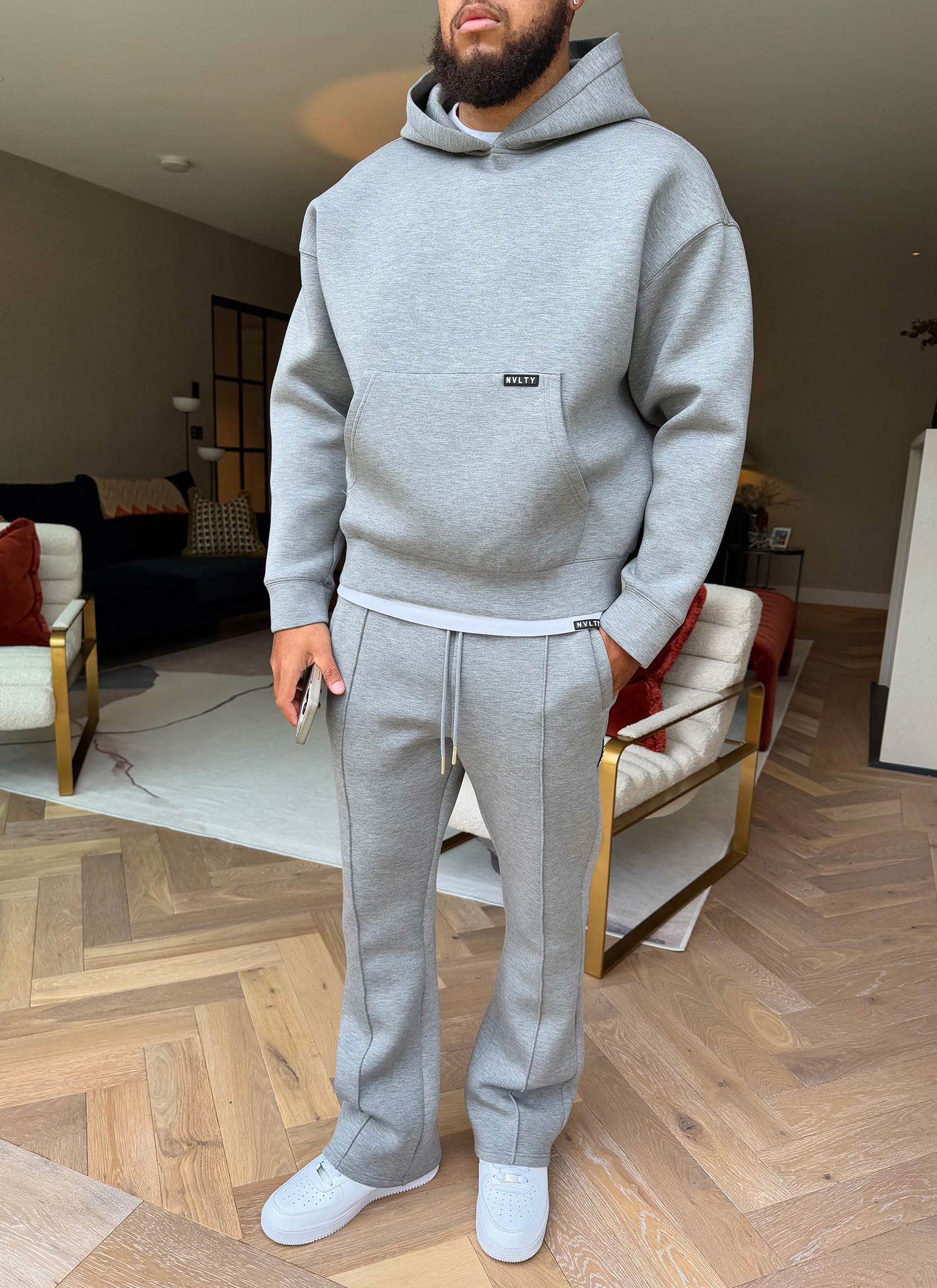 Strukturierter Scuba-Hoodie - Grau